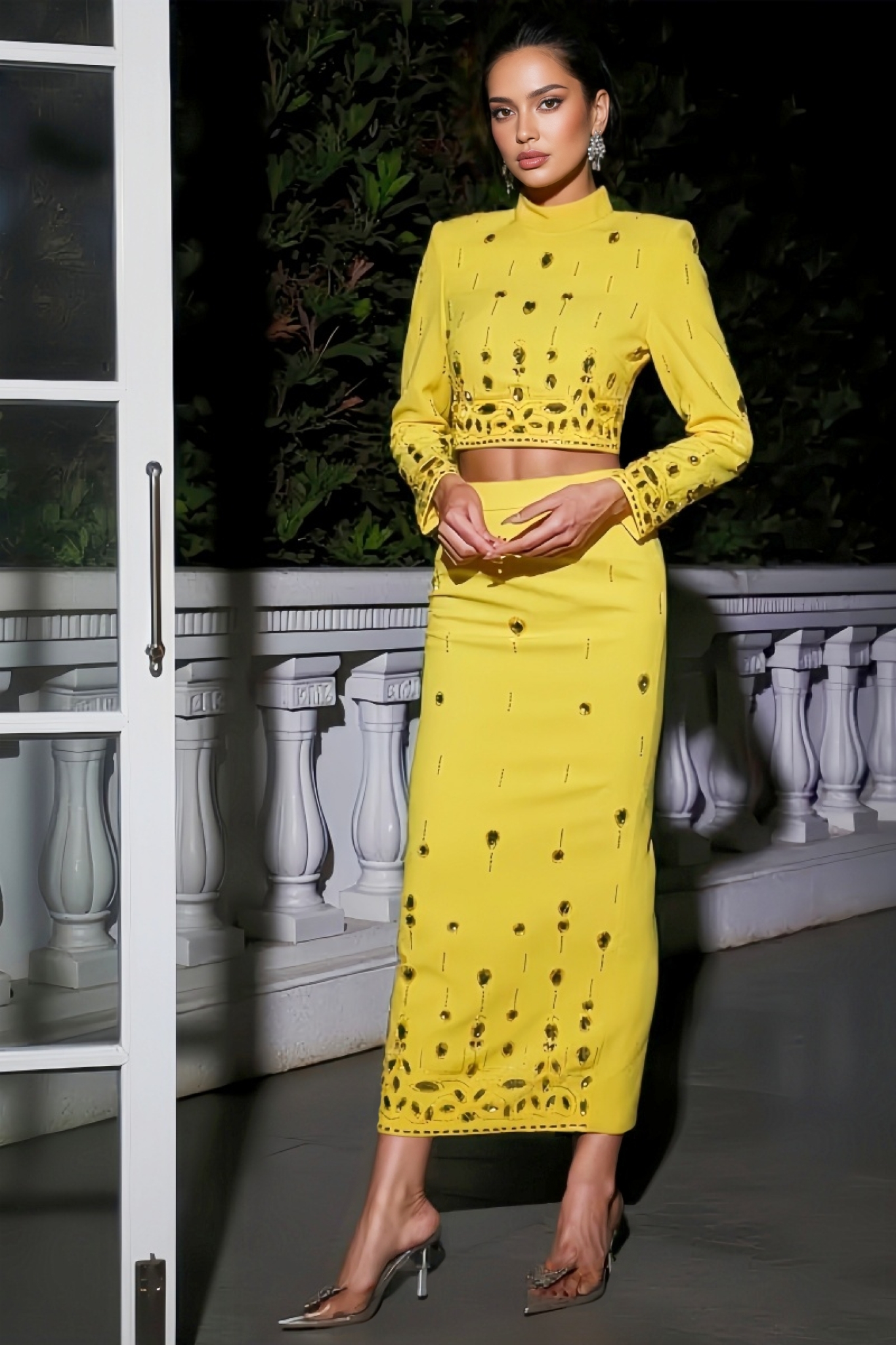 Yenia Beaded Short Top Maxi Dress Two-Piece Set