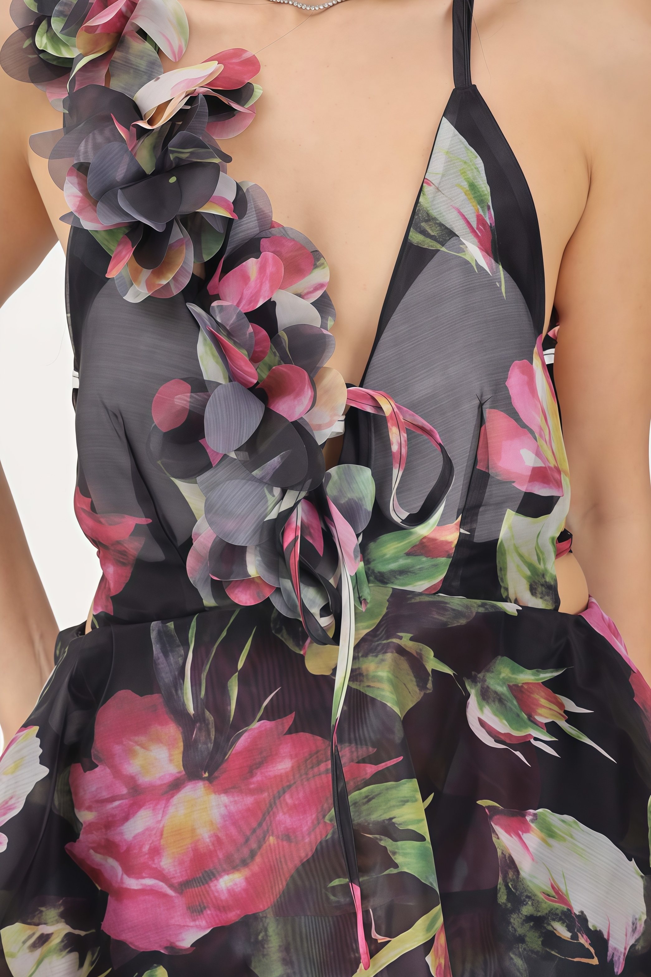 Lunces Black Floral Print Mini Dress