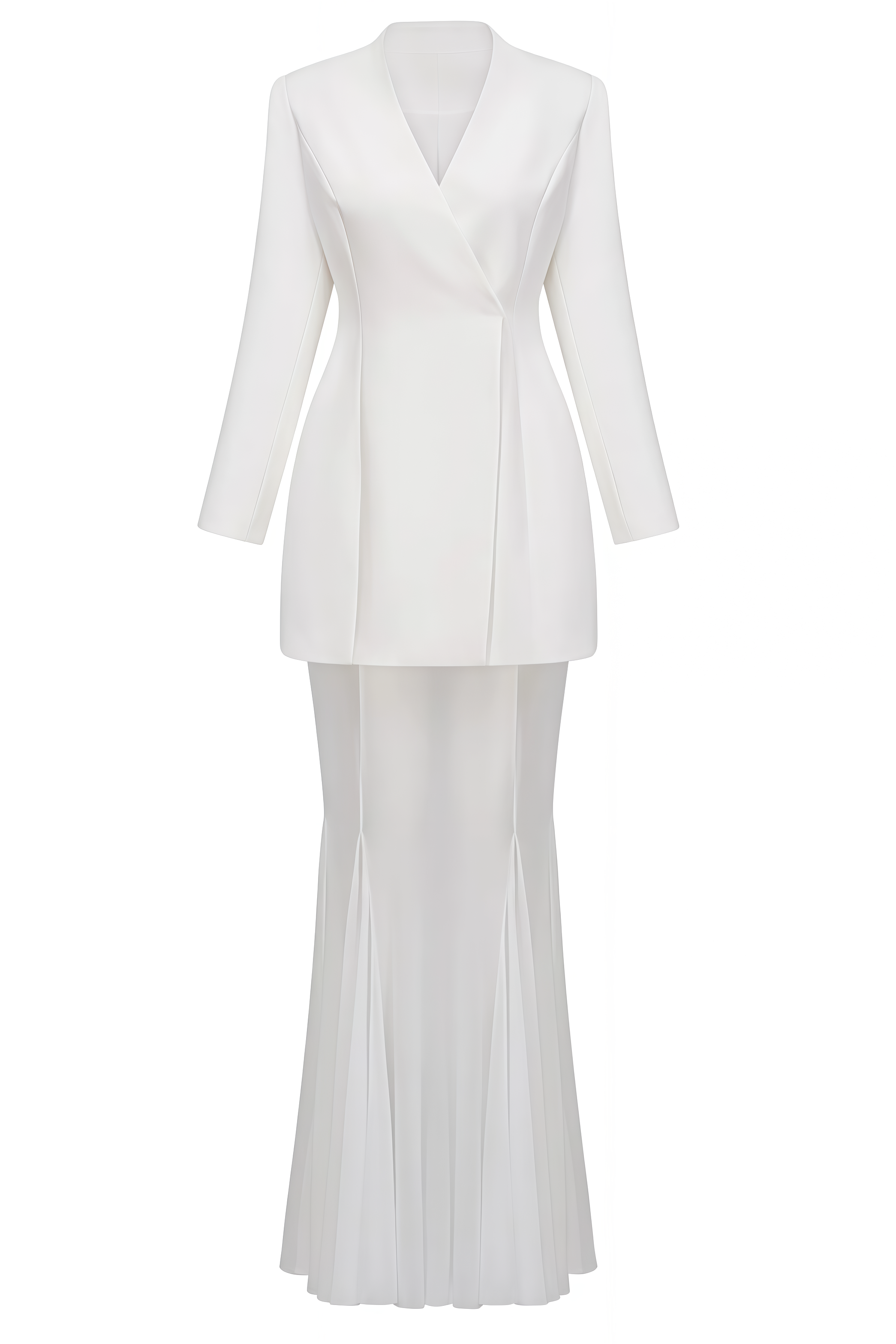 Cagron White Blazer Mesh Maxi Dress Set