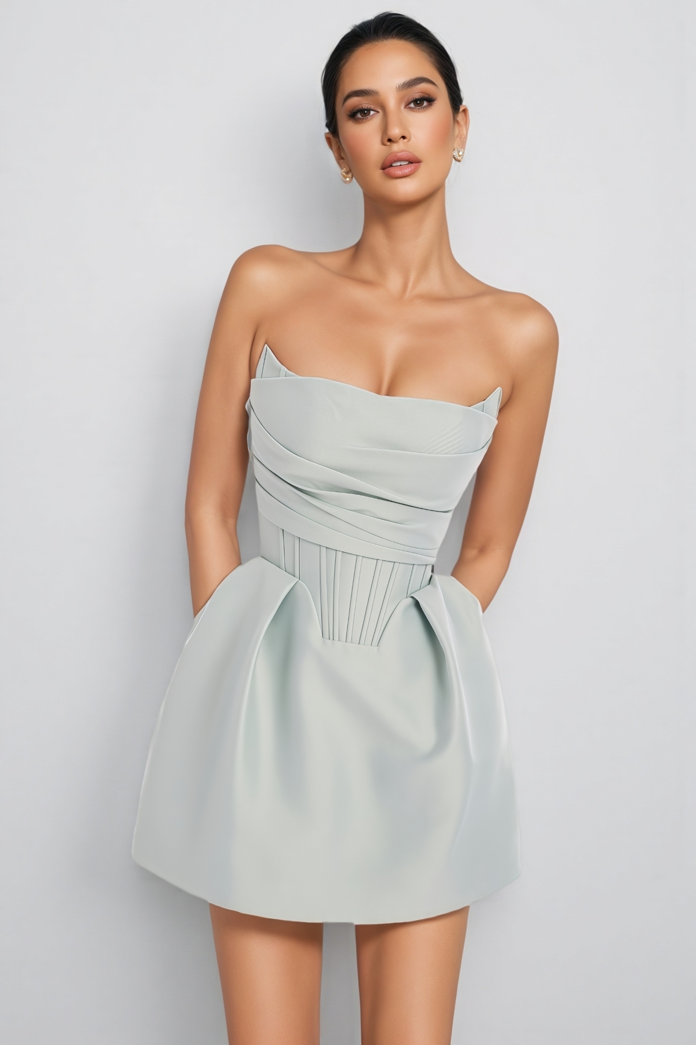 Revbn Pleated Strapless Mini Dress