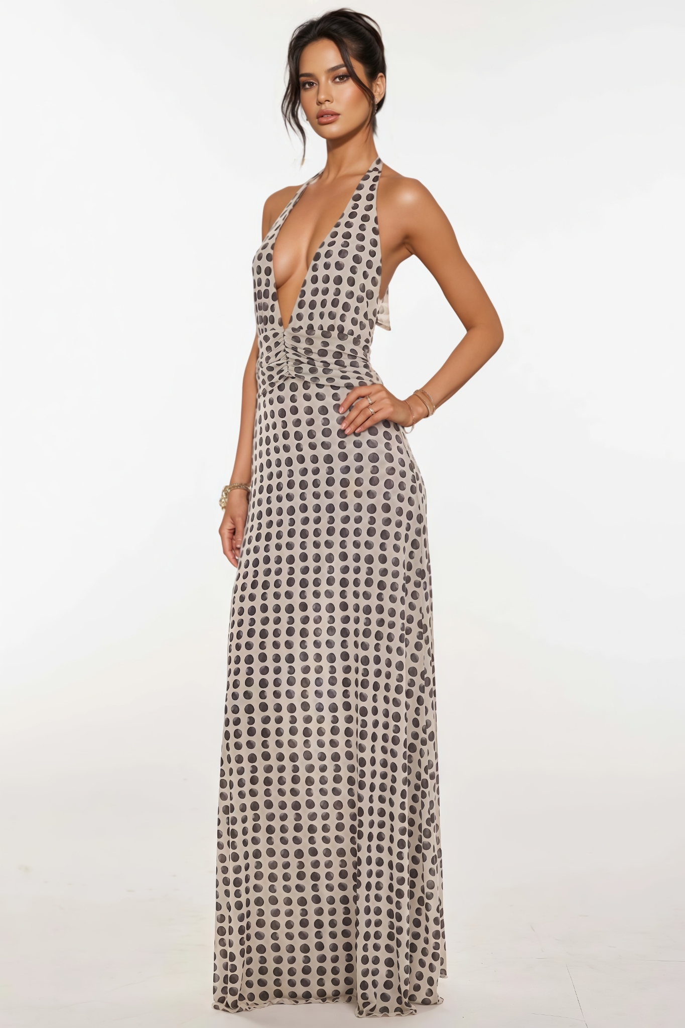Liam Polka Dot Sleeveless Backless Maxi Dress