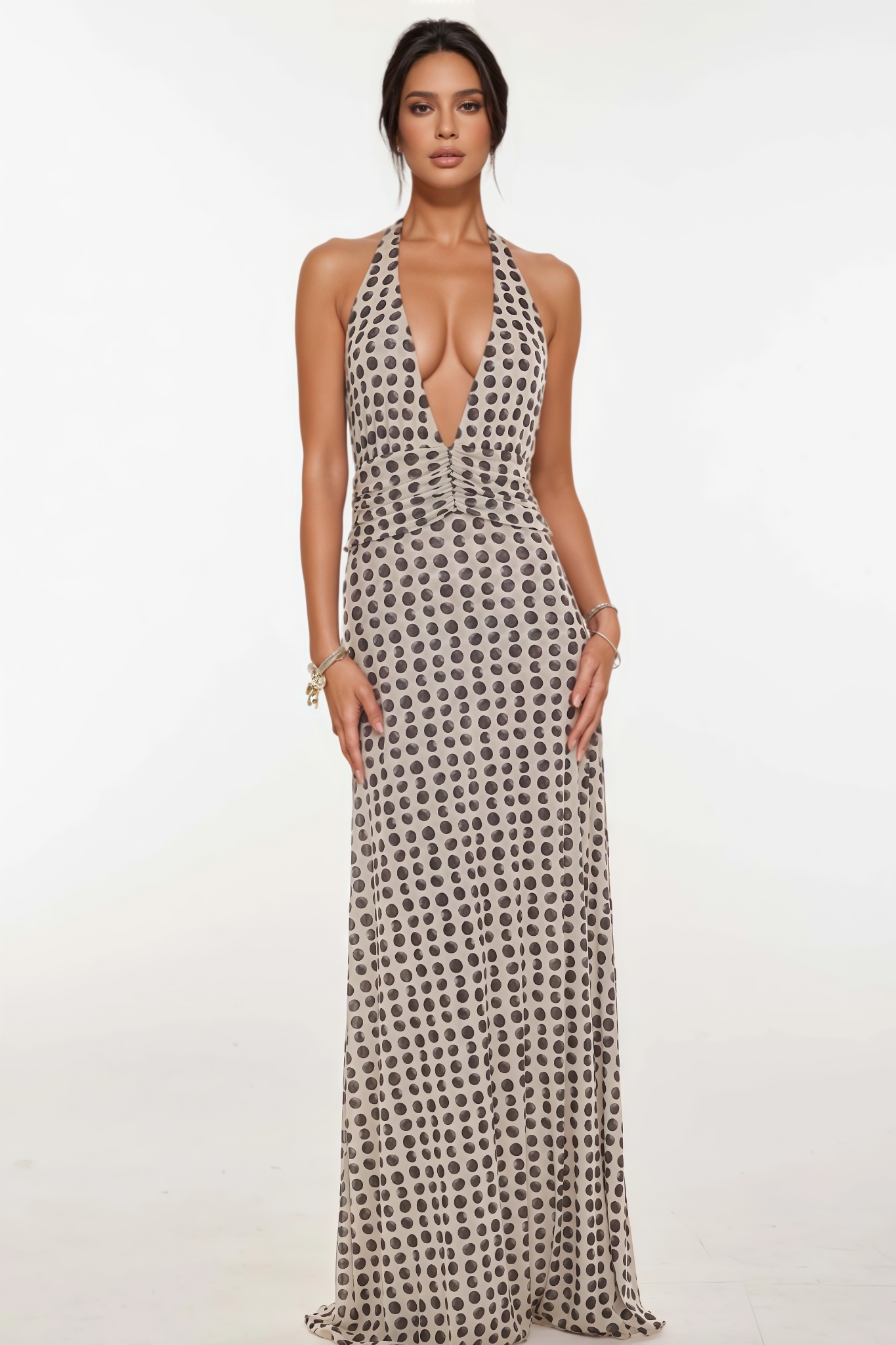 Liam Polka Dot Sleeveless Backless Maxi Dress