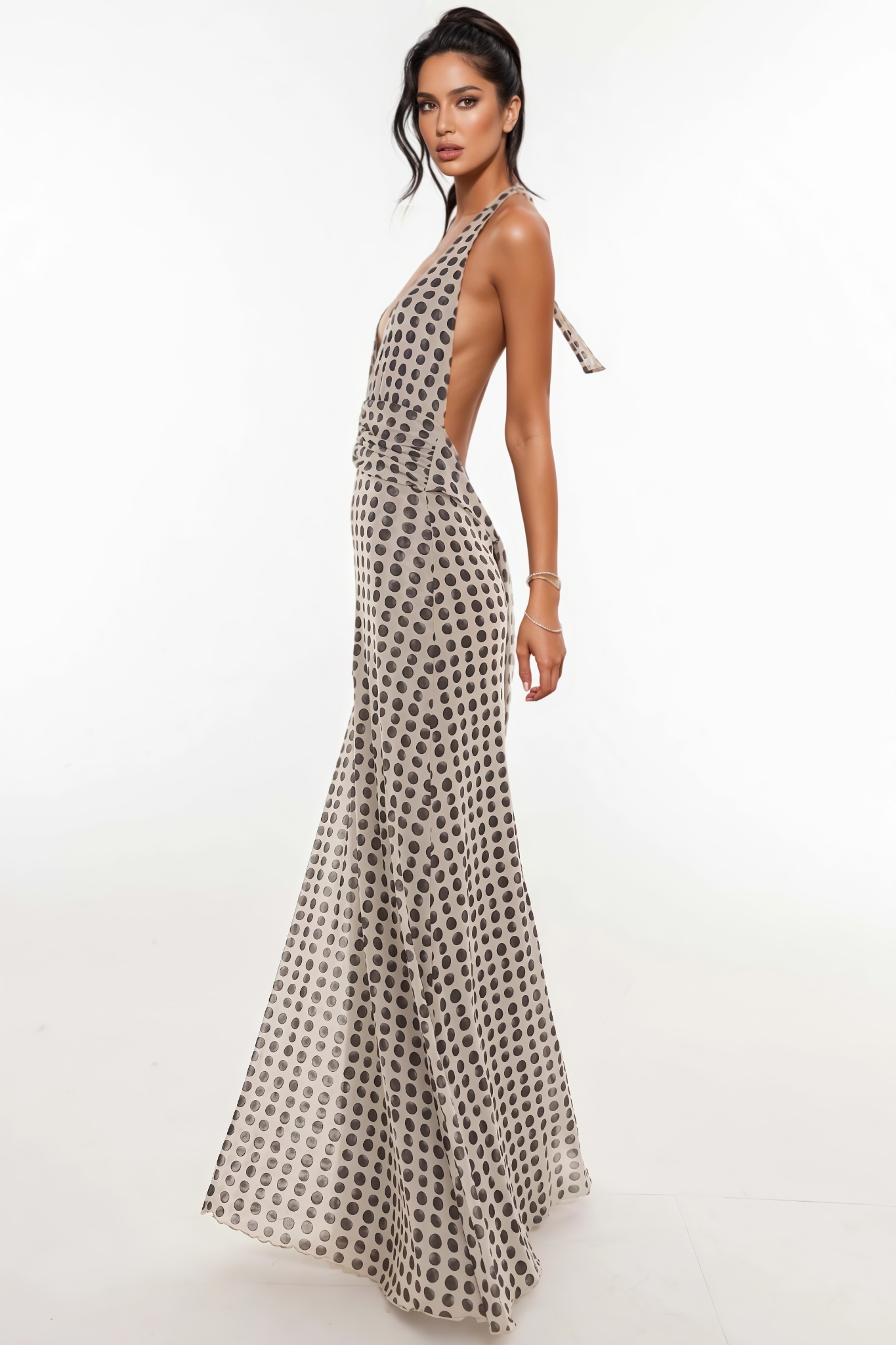 Liam Polka Dot Sleeveless Backless Maxi Dress