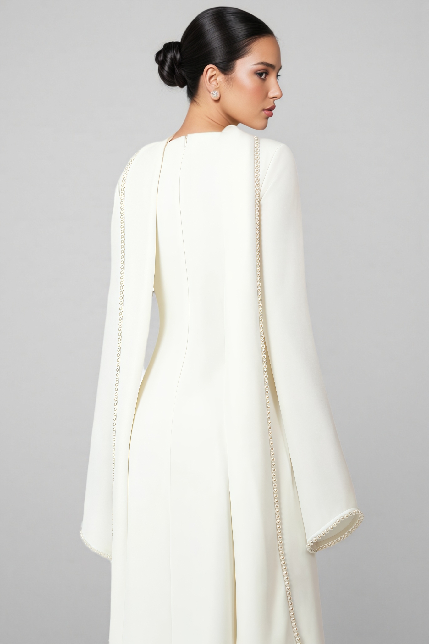 Jupiter White Pearl Trim Shawl Detail Maxi Dress