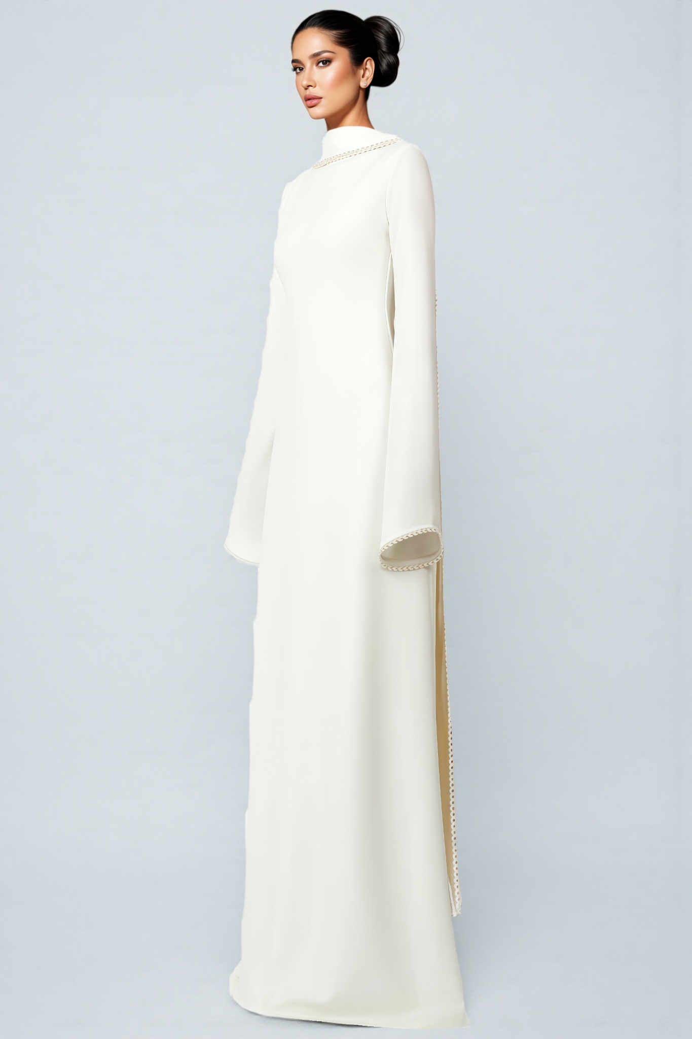 Jupiter White Pearl Trim Shawl Detail Maxi Dress