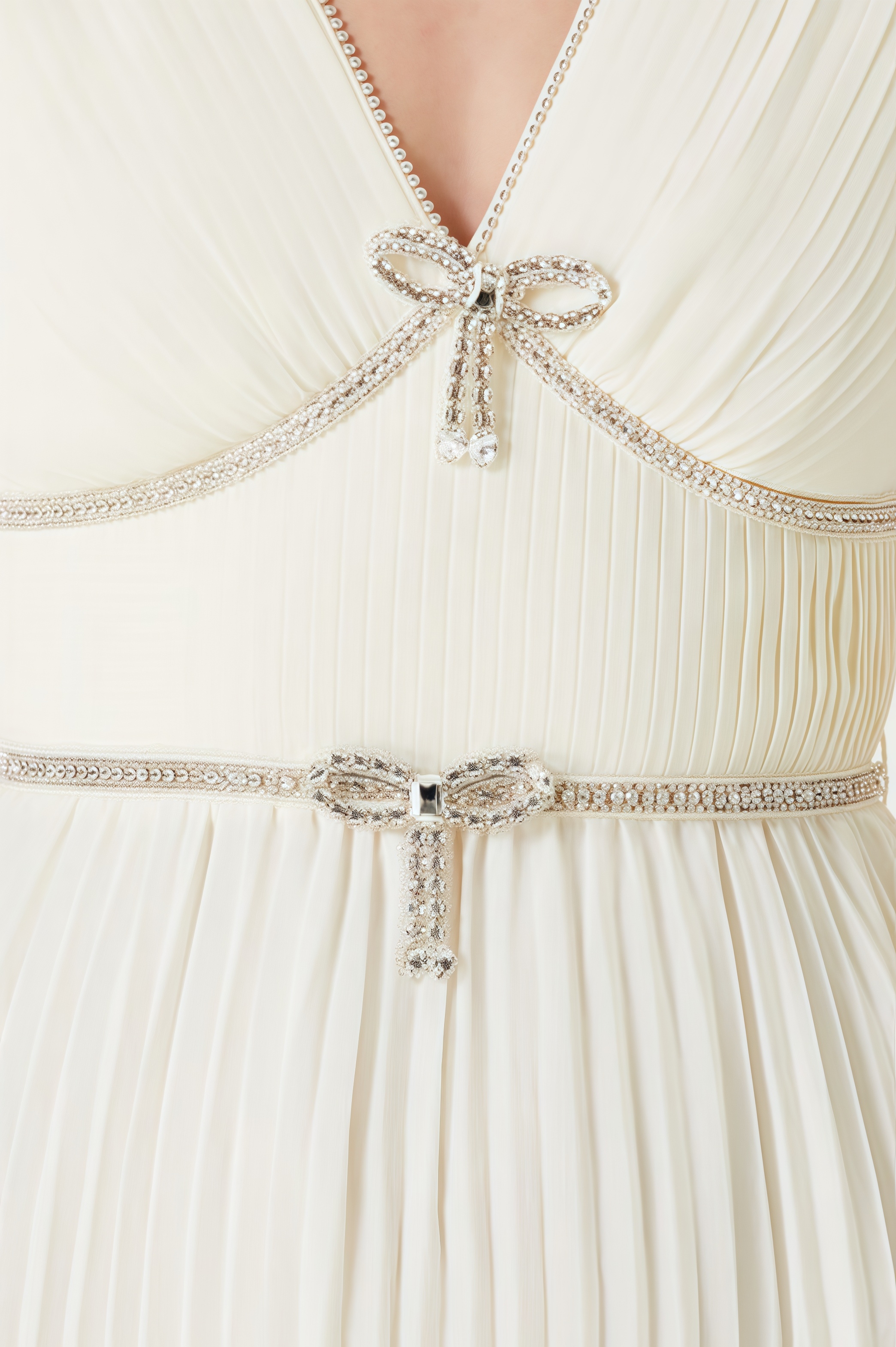 Cynth Bow Pleated Midi Dress