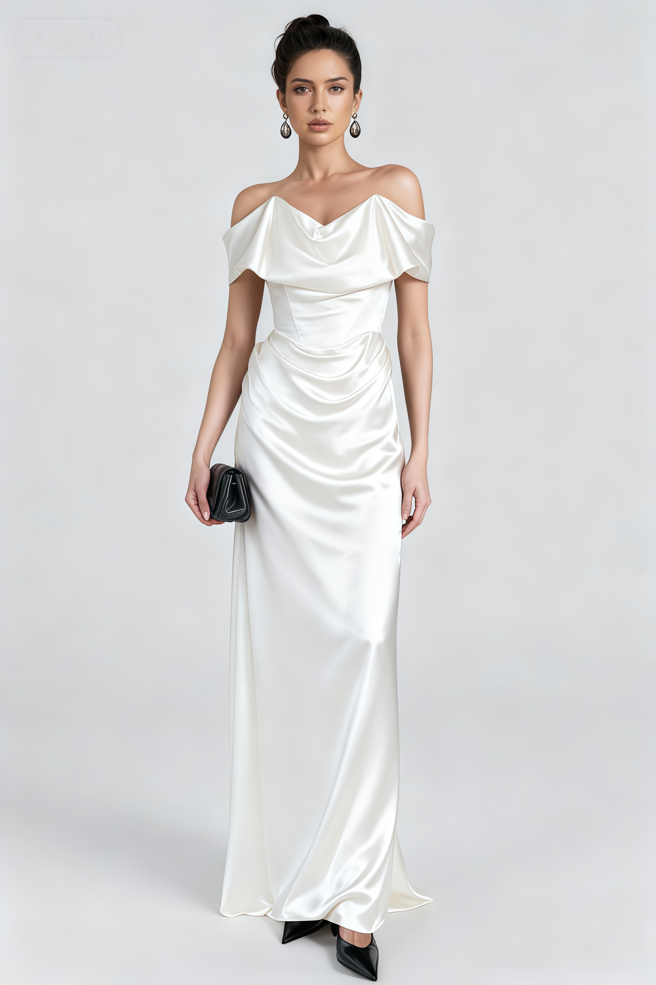 Yasmine White Off-Shoulder Solid Maxi Dress