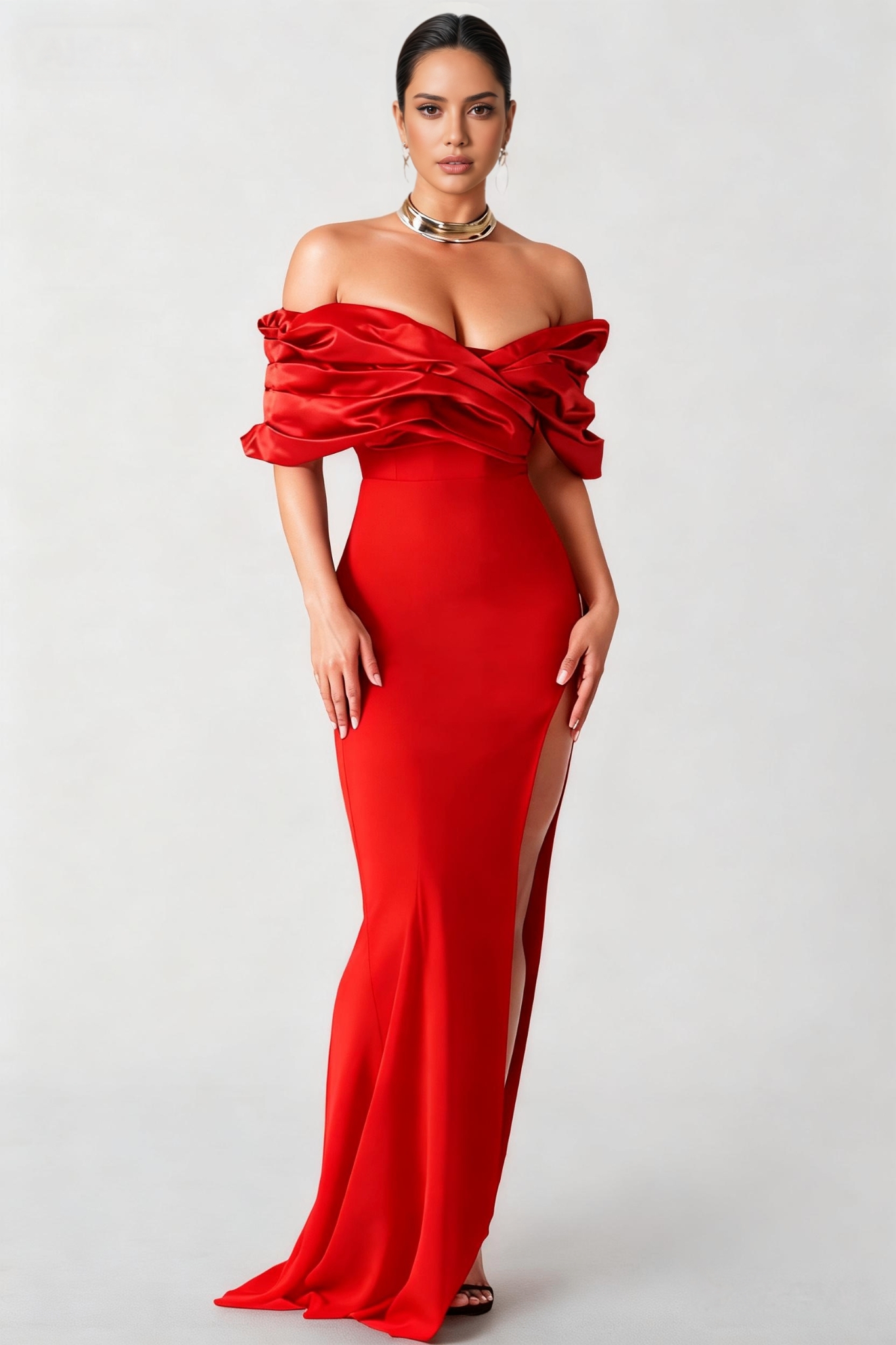 Marley Red Colour Wrap Hip Dress