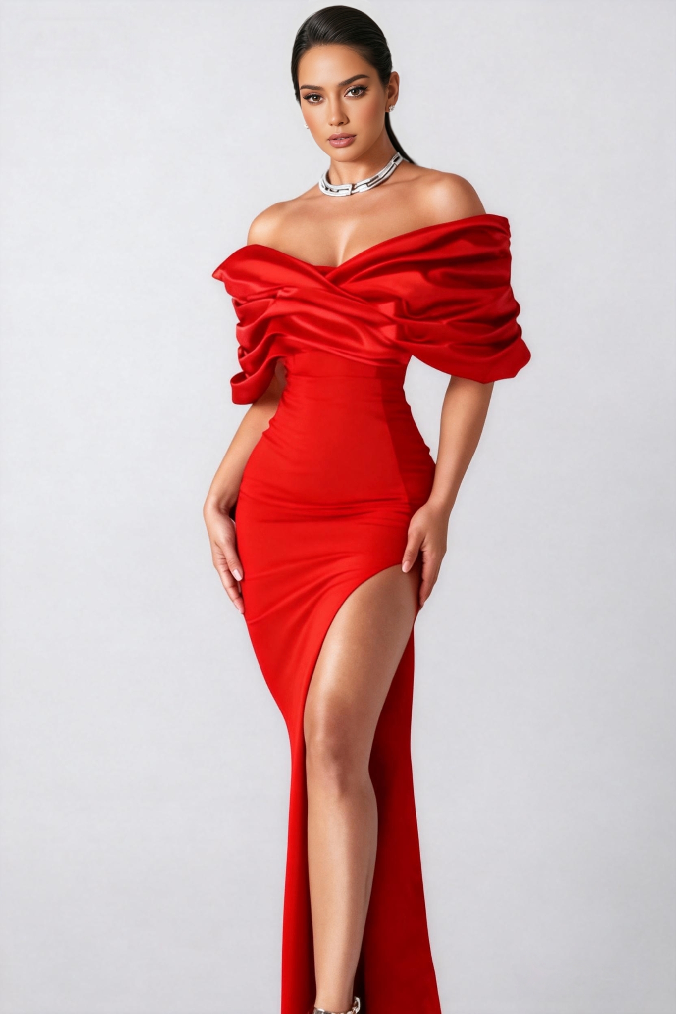 Marley Red Colour Wrap Hip Dress