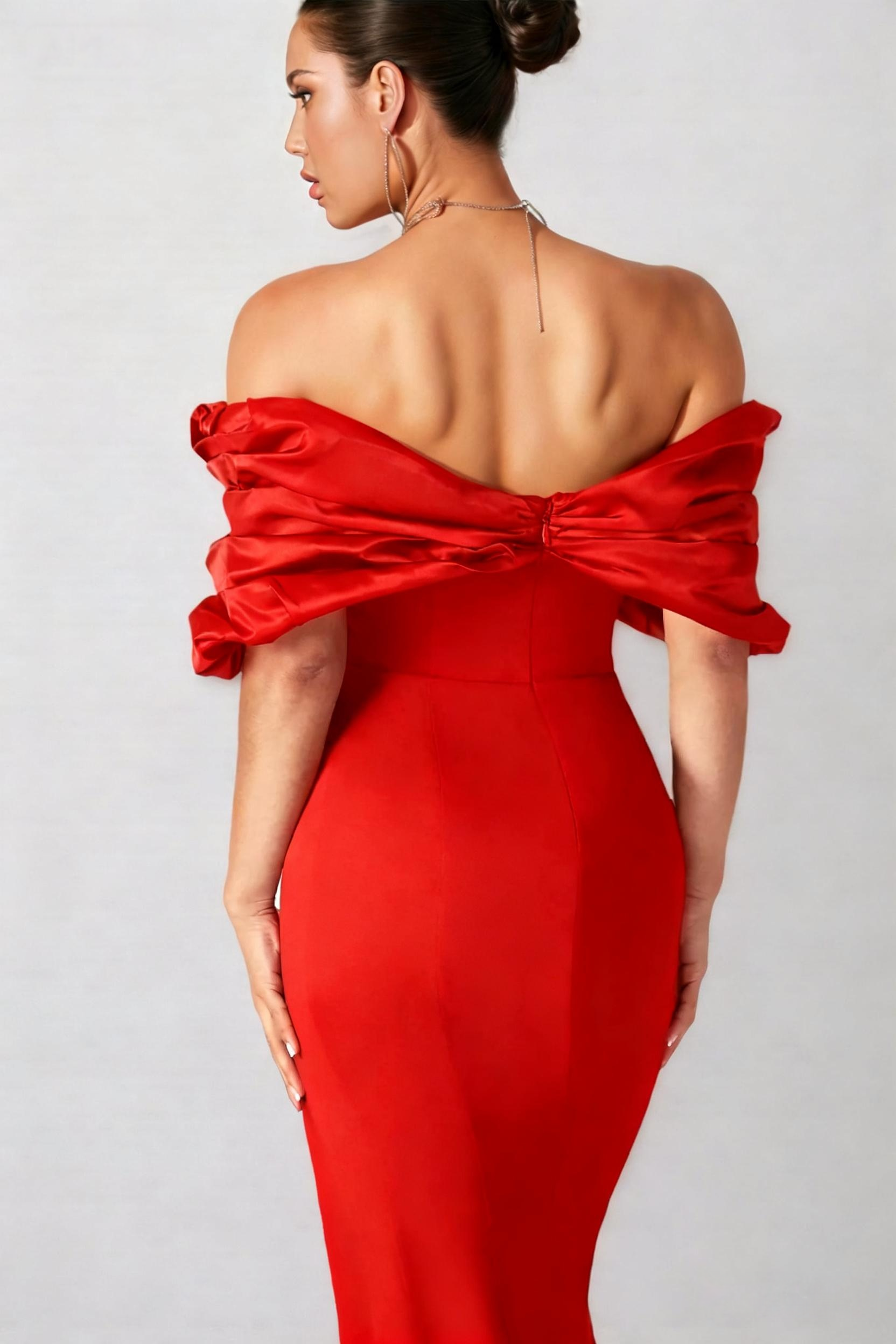 Marley Red Colour Wrap Hip Dress