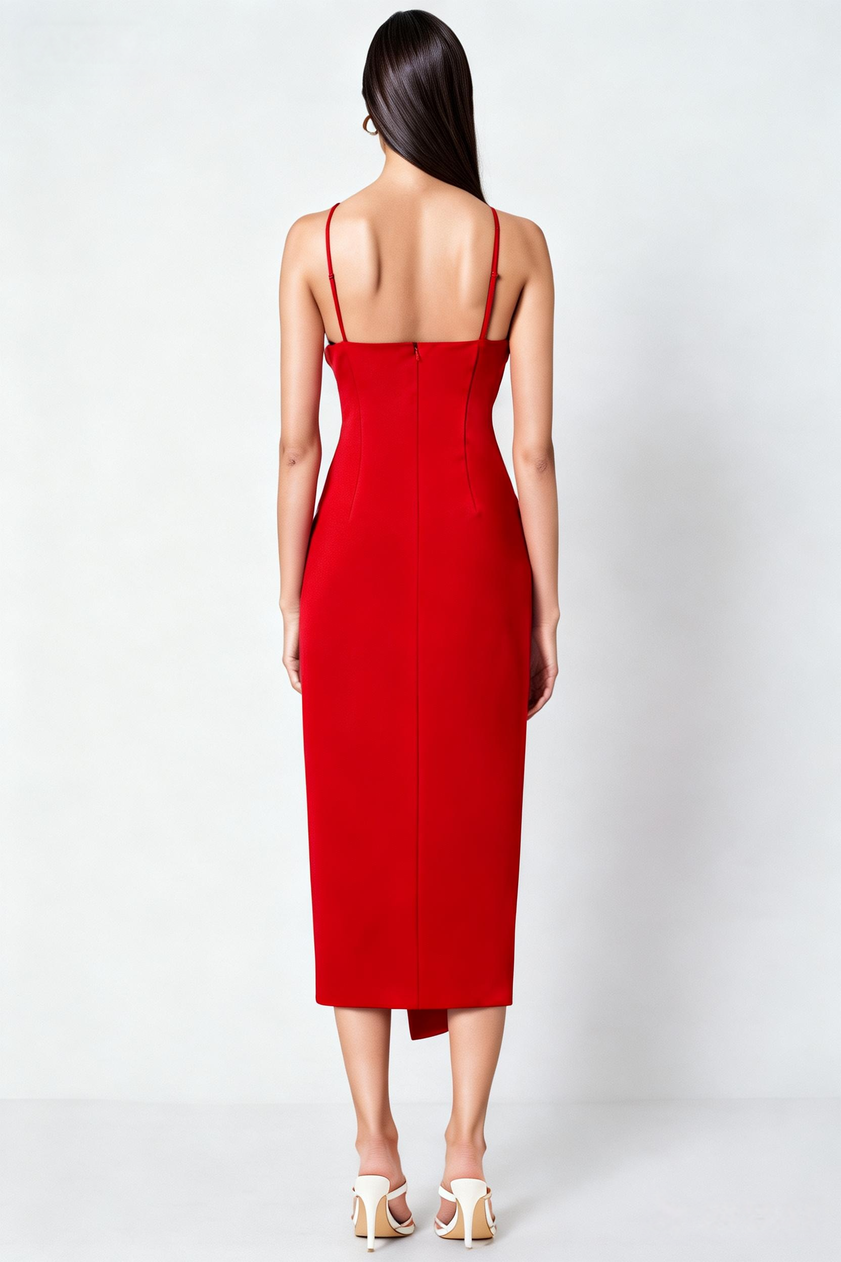 Jocelyne Red 3D Floral Midi Dress