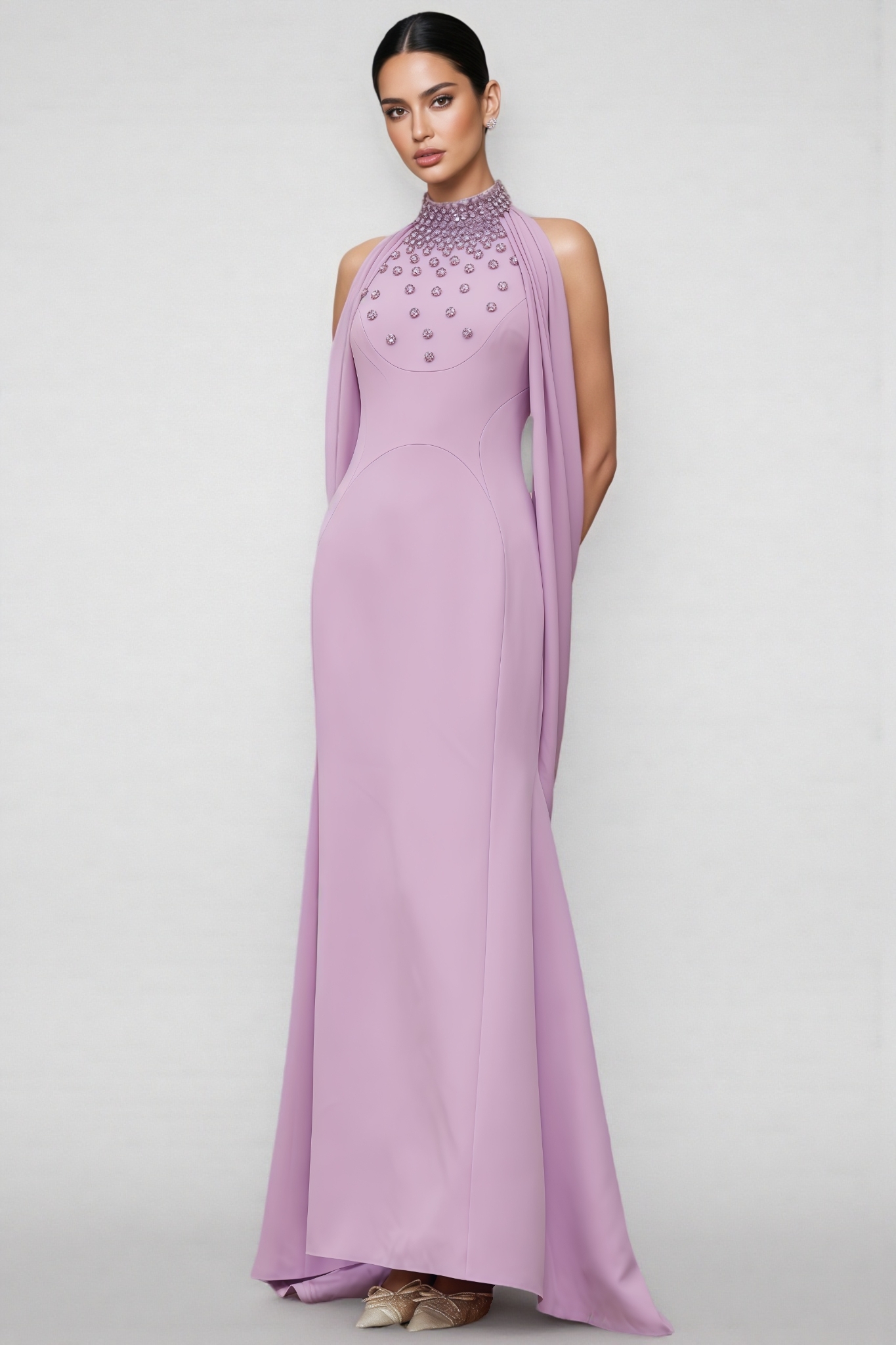 Tiana Purple Shawl Embellished Maxi Dress