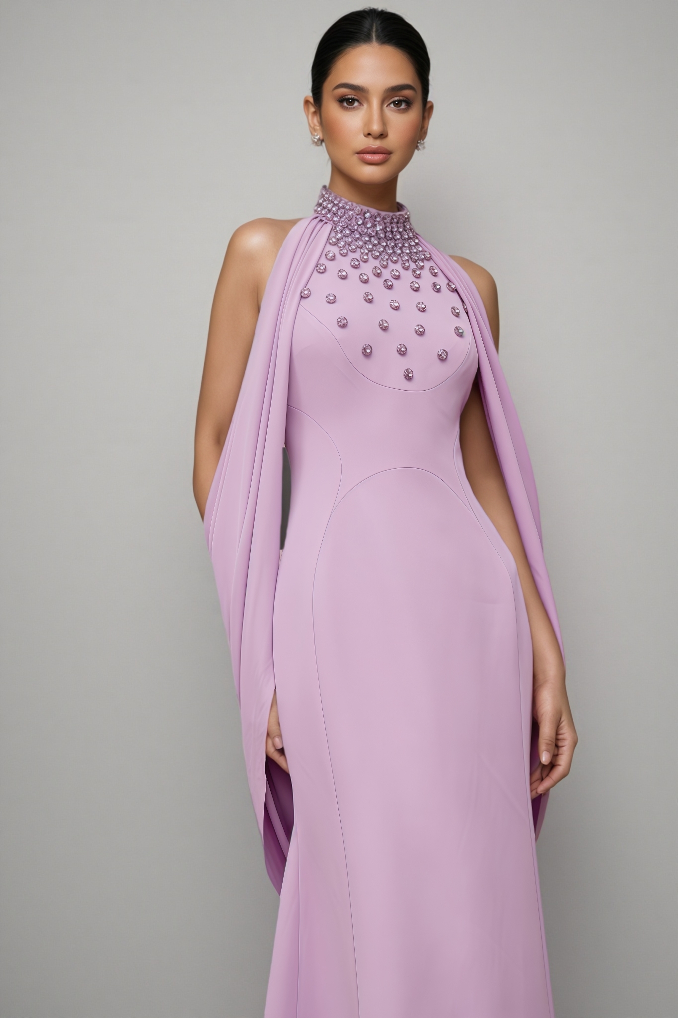 Tiana Purple Shawl Embellished Maxi Dress