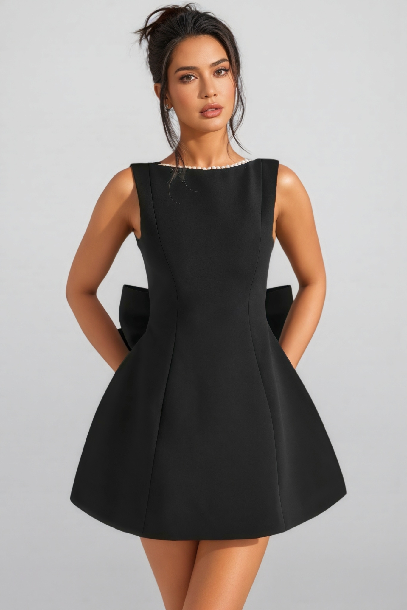 Opal Black Backless Bow Mini Dress