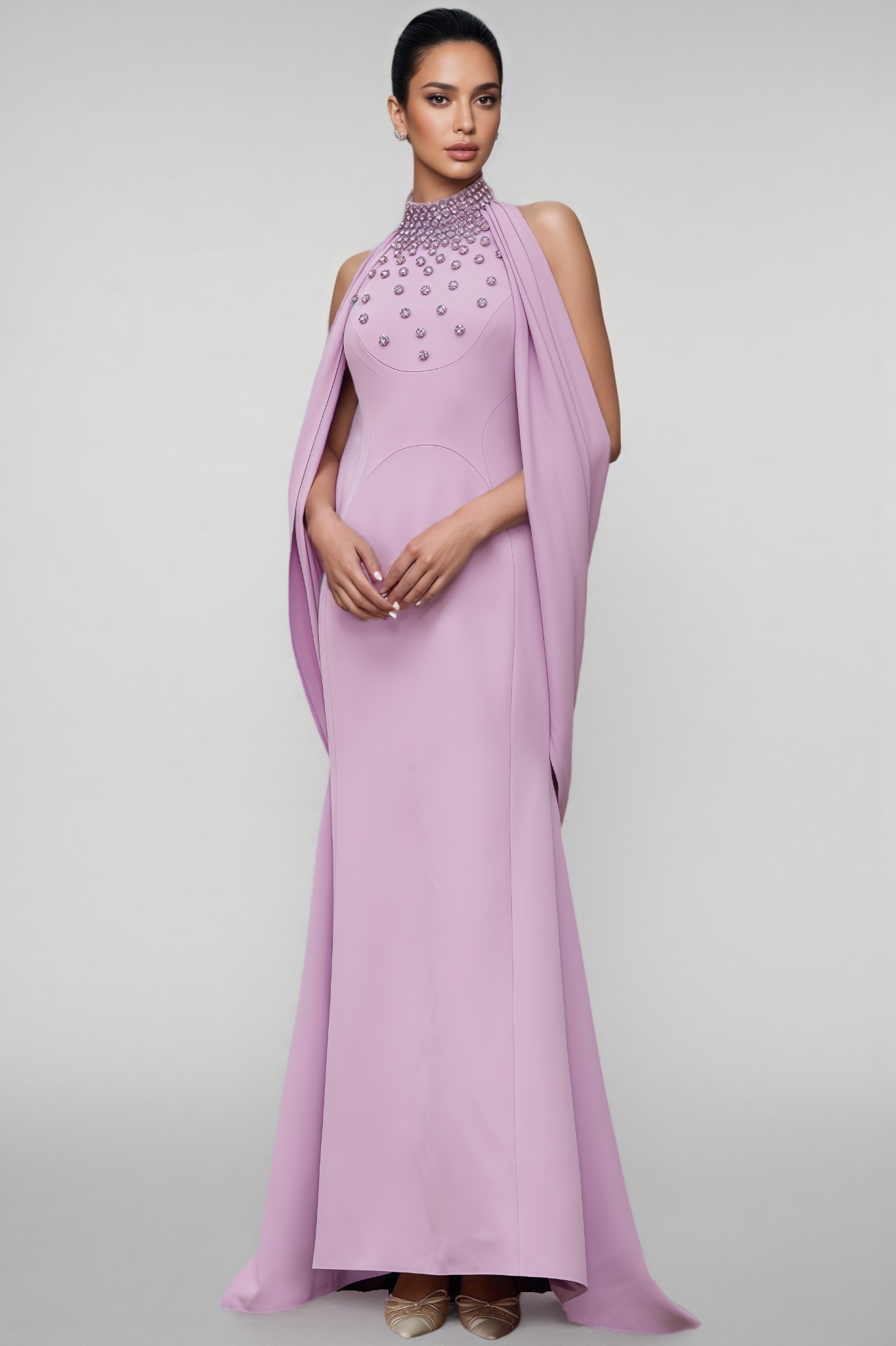 Tiana Purple Shawl Embellished Maxi Dress