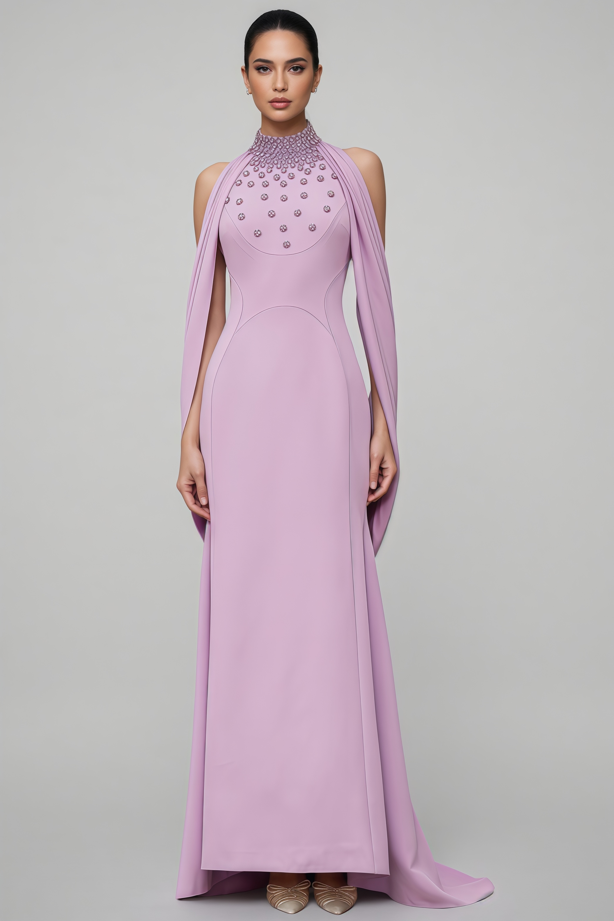 Tiana Purple Shawl Embellished Maxi Dress