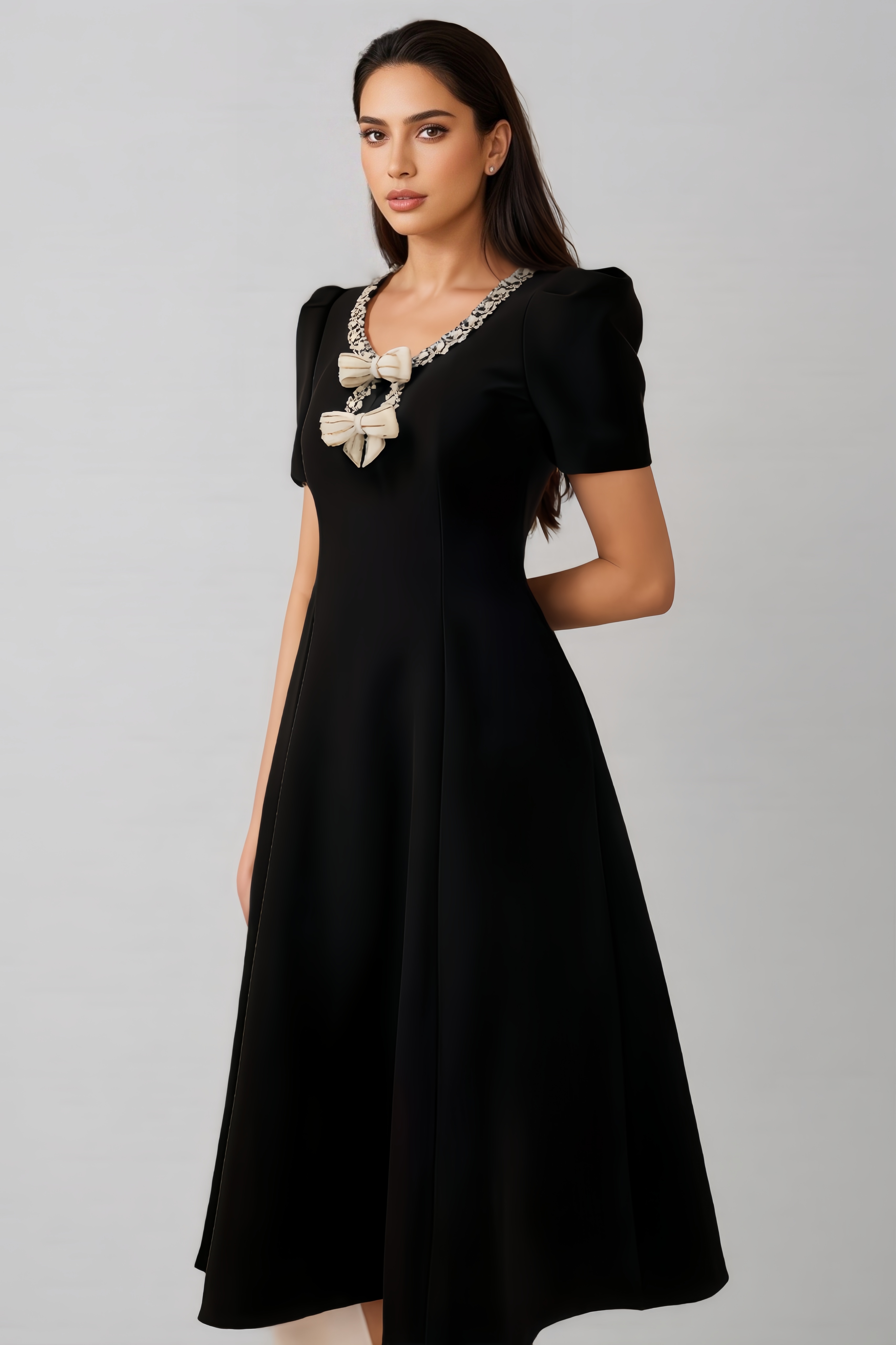 Luke Black Rhinestone Bow Midi Dress