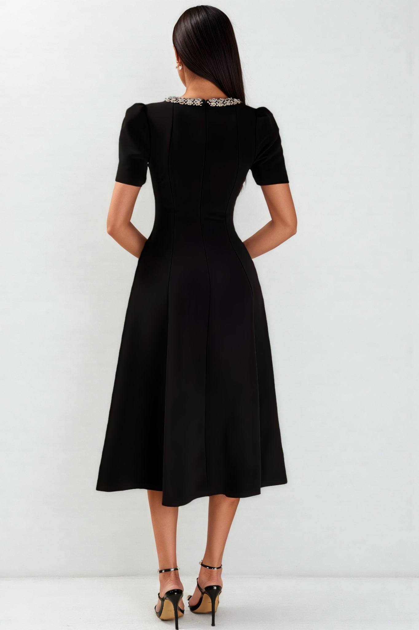 Luke Black Rhinestone Bow Midi Dress