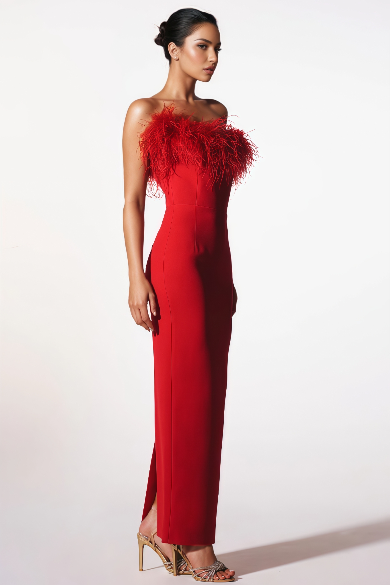 Harlany Red Feather Bandage Maxi Dress