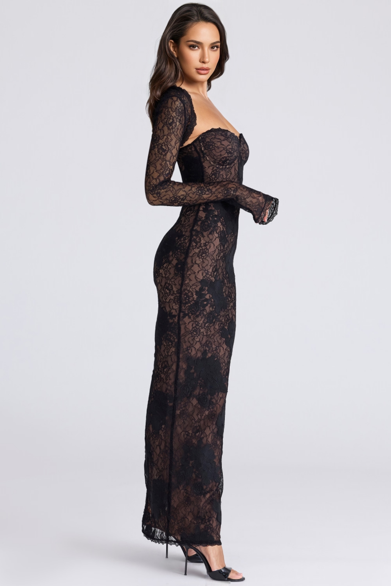 Tovik Black Lace Maxi Dress Set