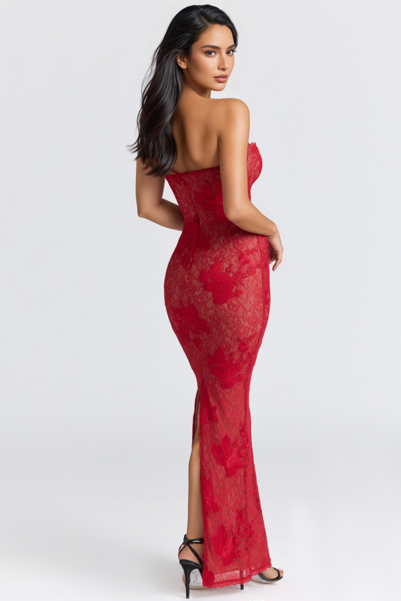 Ulvar Red Lace Embroidered Maxi Dress Set