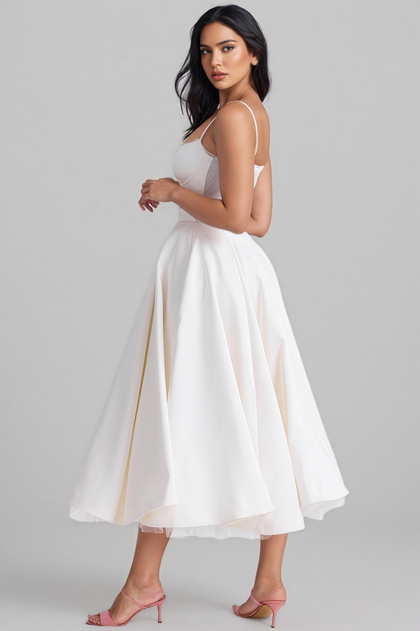 Brisel White Sleeveless Tulle Midi Dress