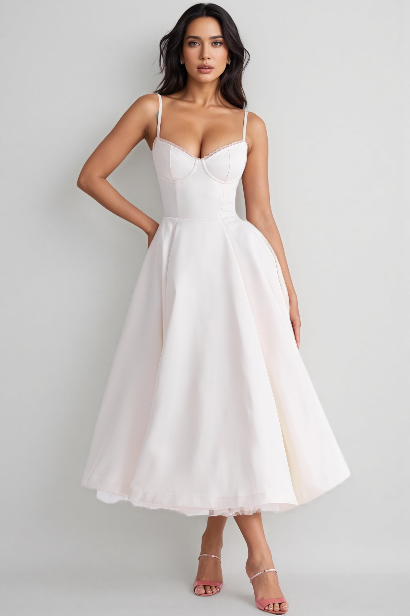 Brisel White Sleeveless Tulle Midi Dress