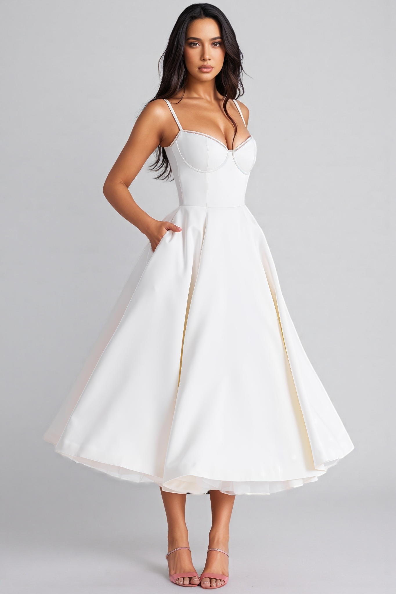 Brisel White Sleeveless Tulle Midi Dress