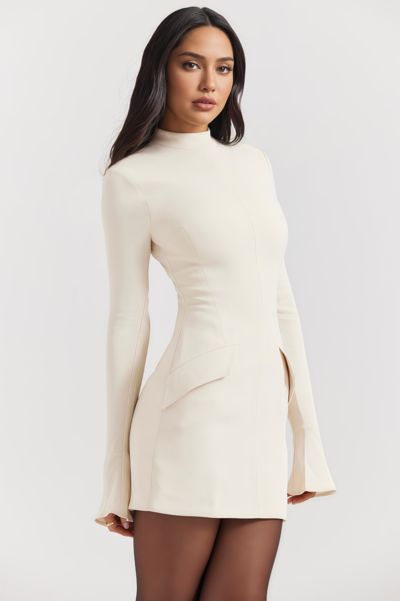 Hunleh White Long Sleeve Mini Dress