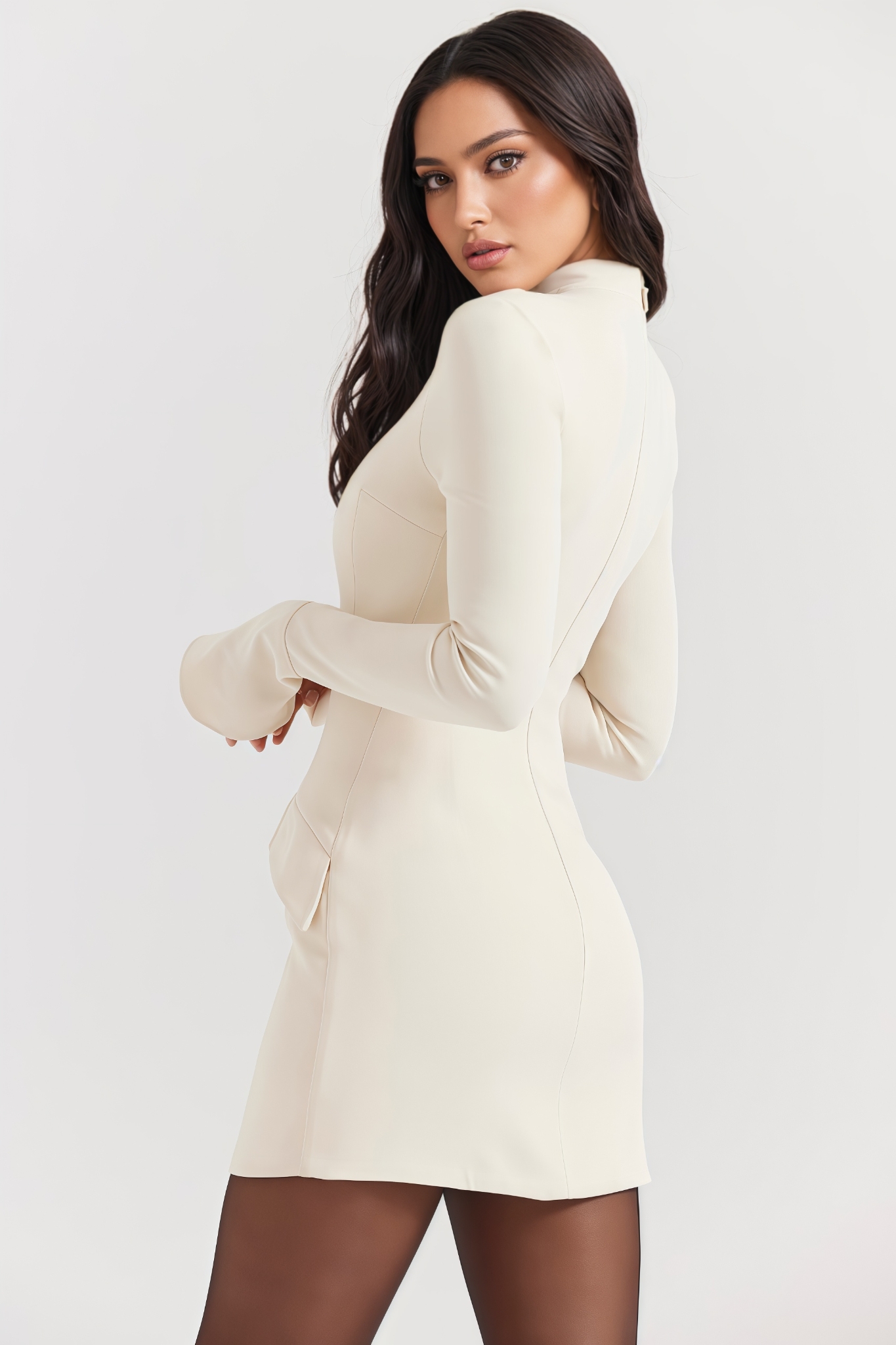 Hunleh White Long Sleeve Mini Dress