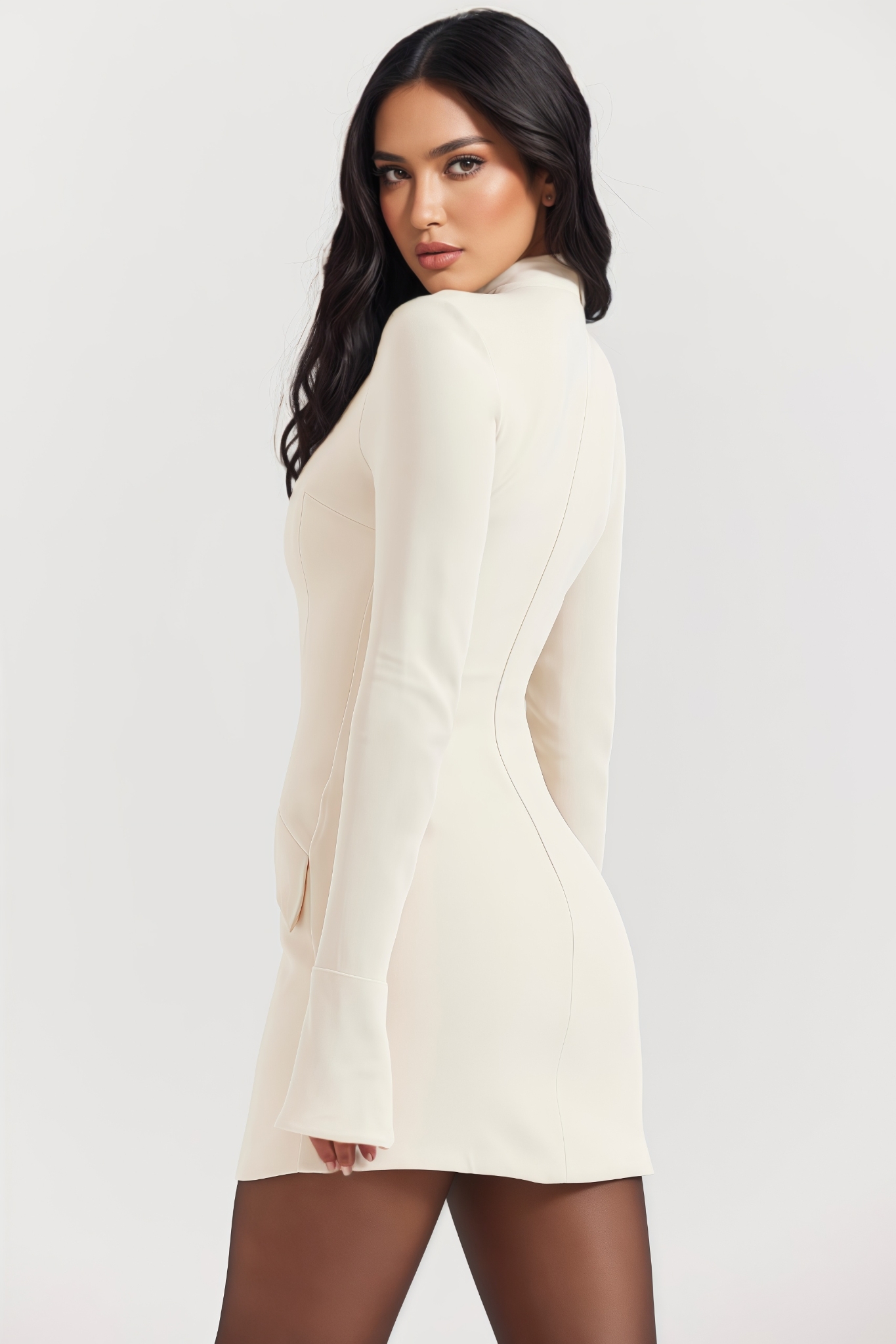 Hunleh White Long Sleeve Mini Dress