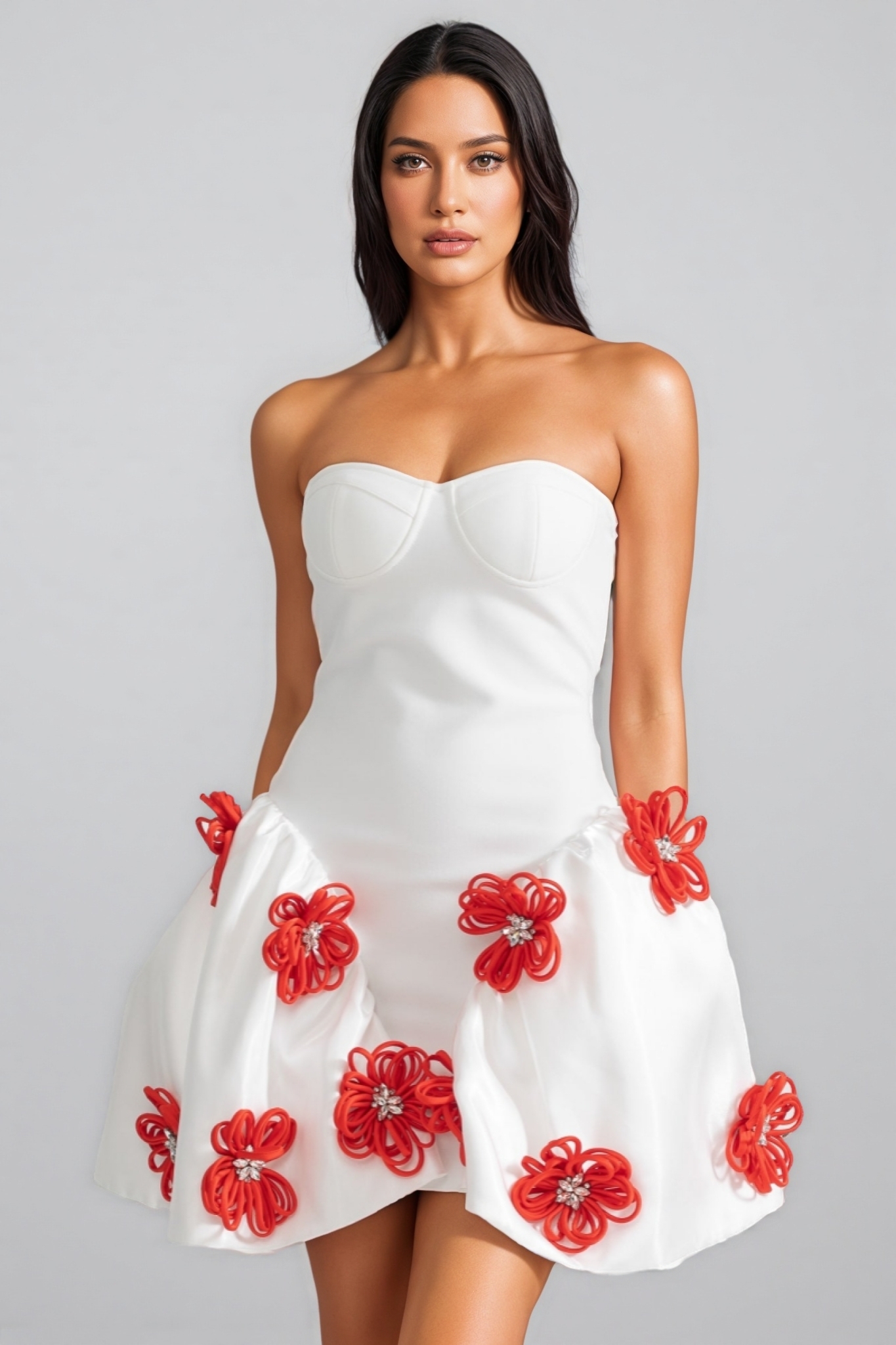 Jaxyn 3D Silver Floral Mini Dress 