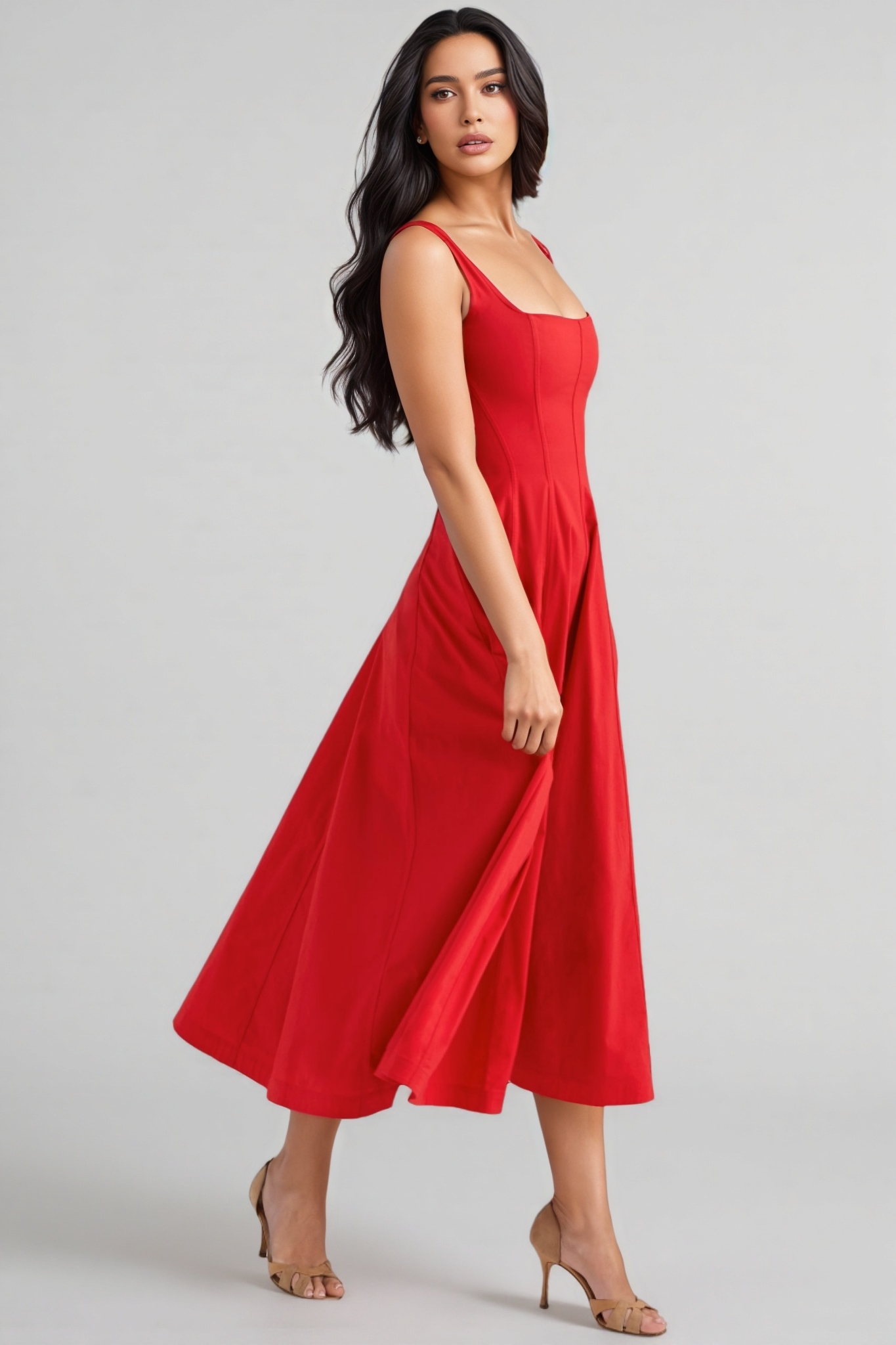 Brynd Red Strappy Midi Dress