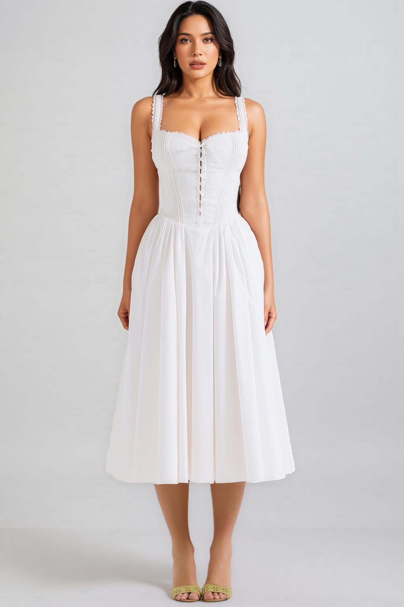 Imara White Halter Lace Midi Dress