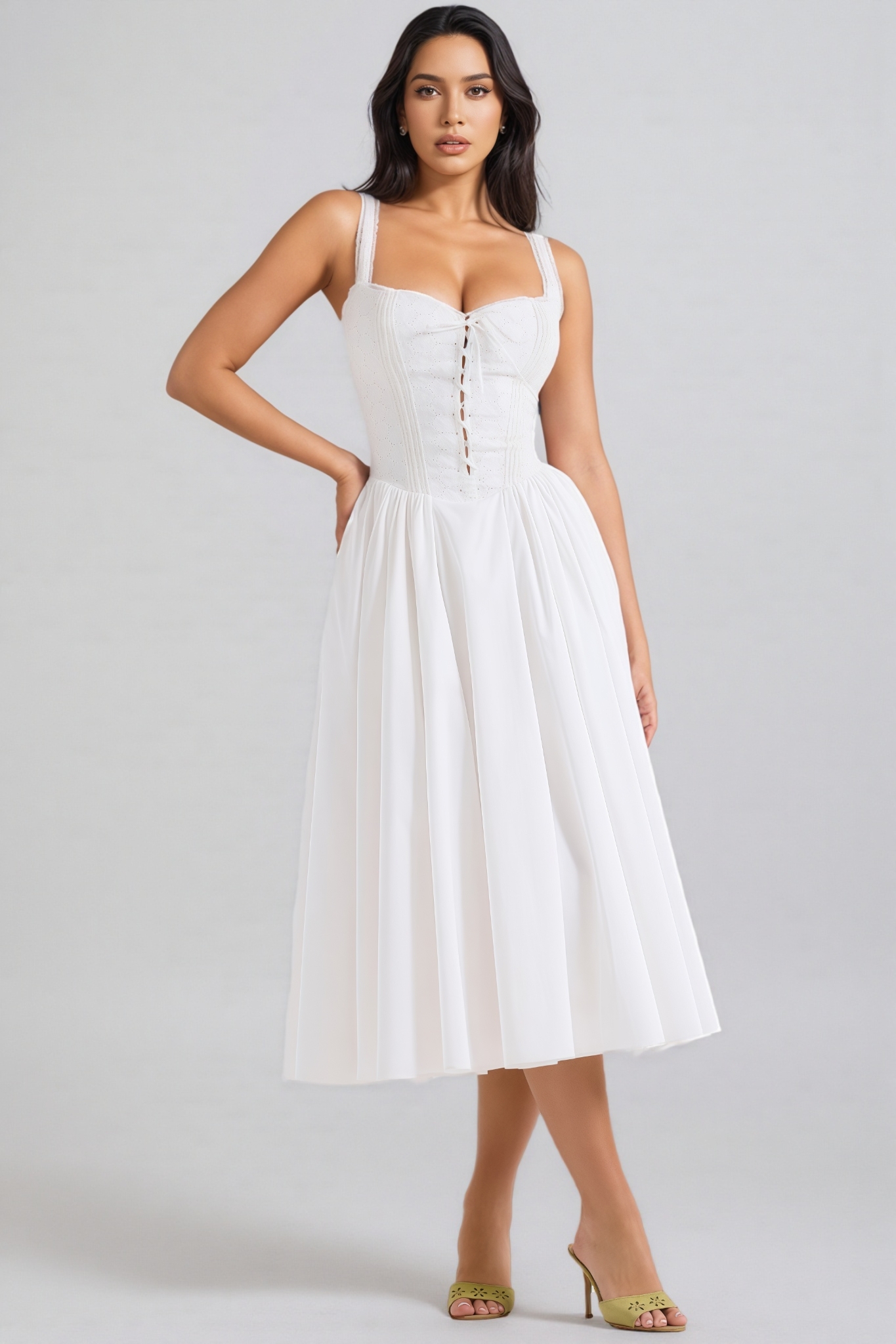 Imara White Halter Lace Midi Dress