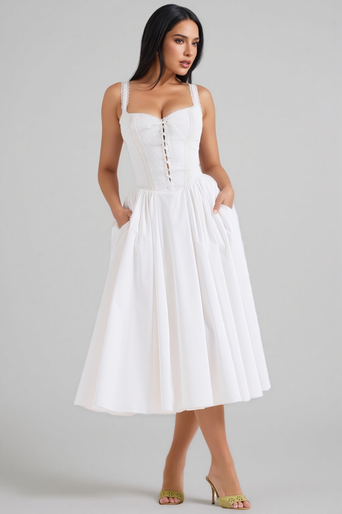 Imara White Halter Lace Midi Dress