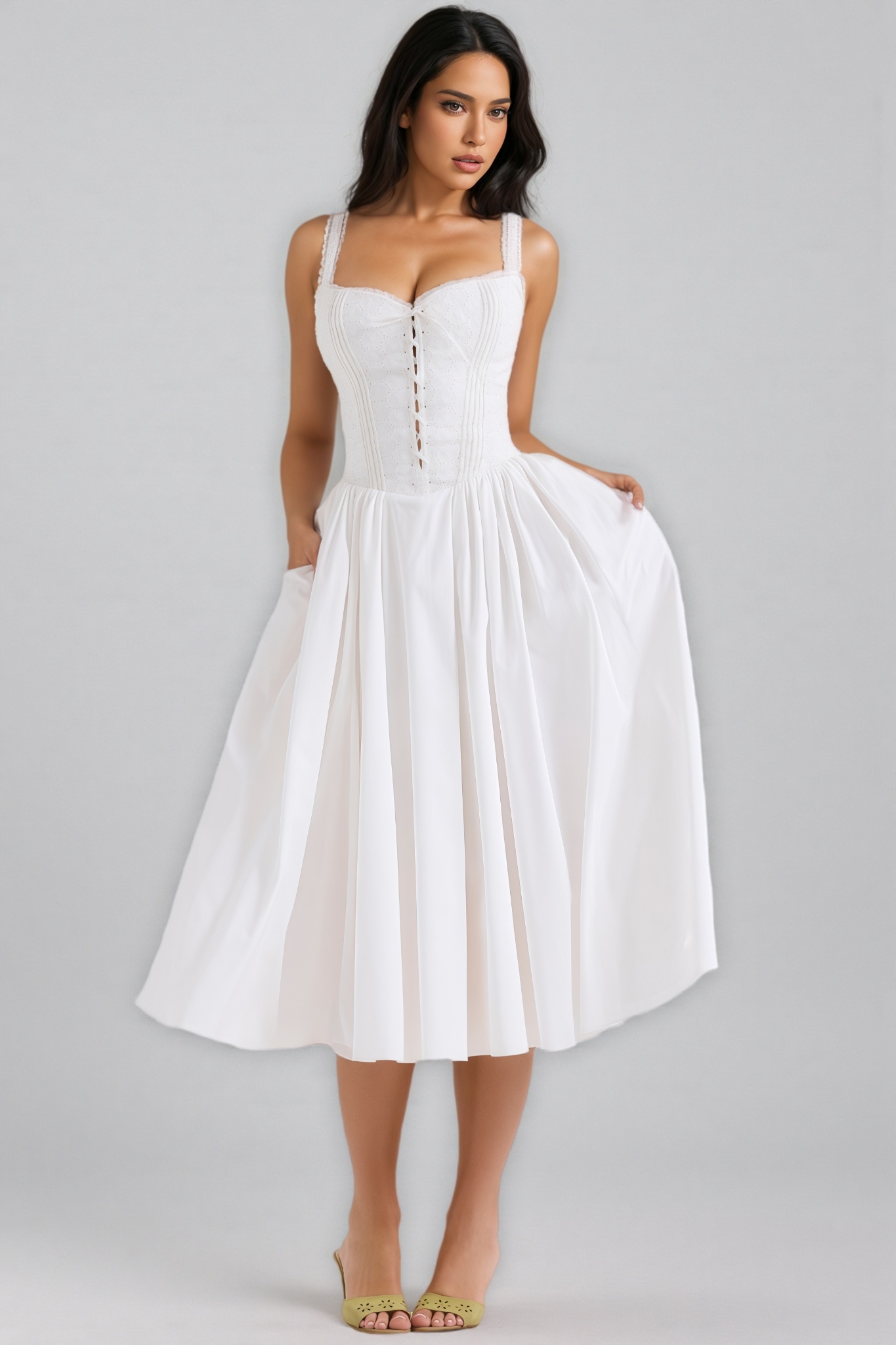 Imara White Halter Lace Midi Dress