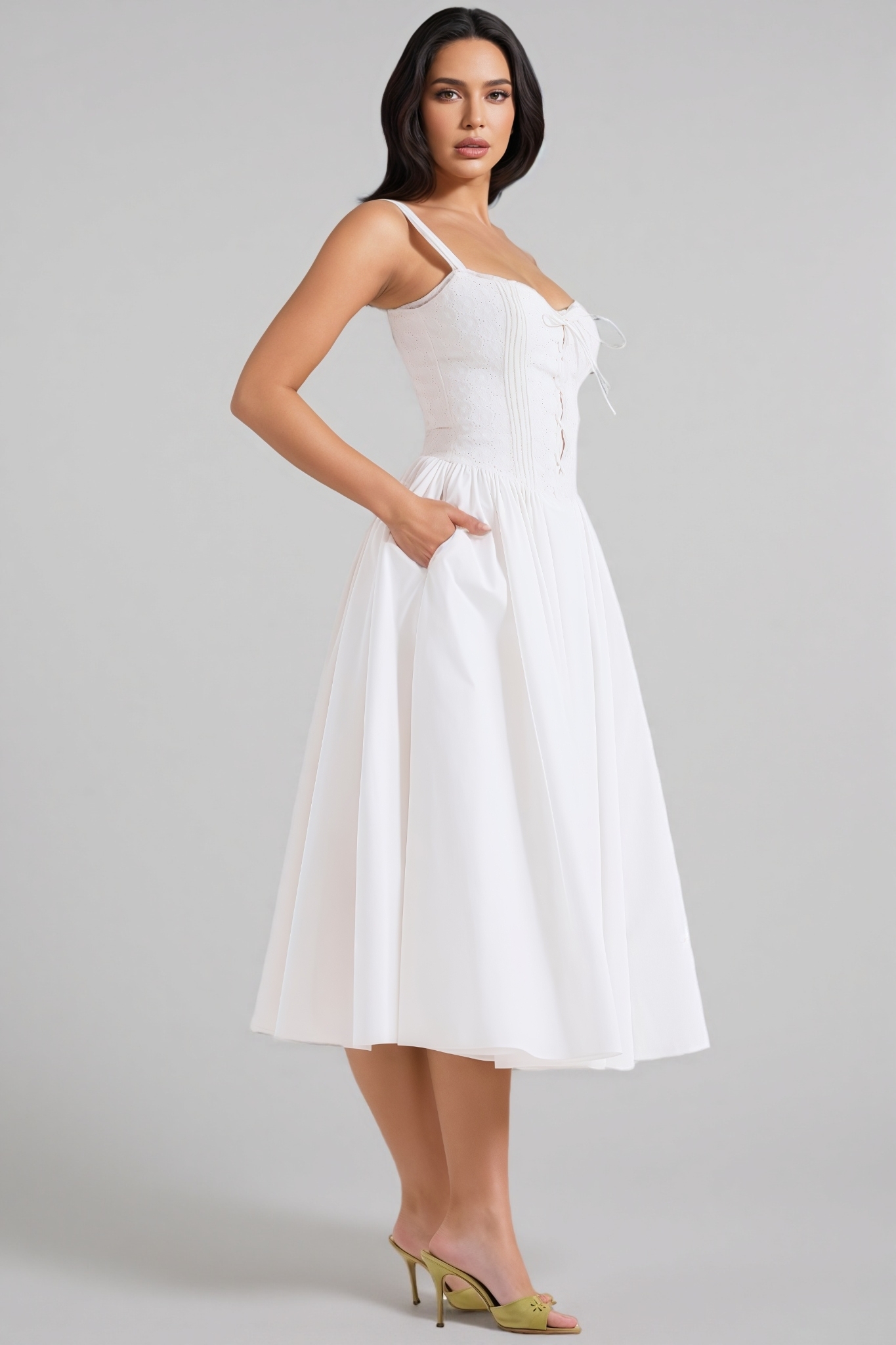 Imara White Halter Lace Midi Dress