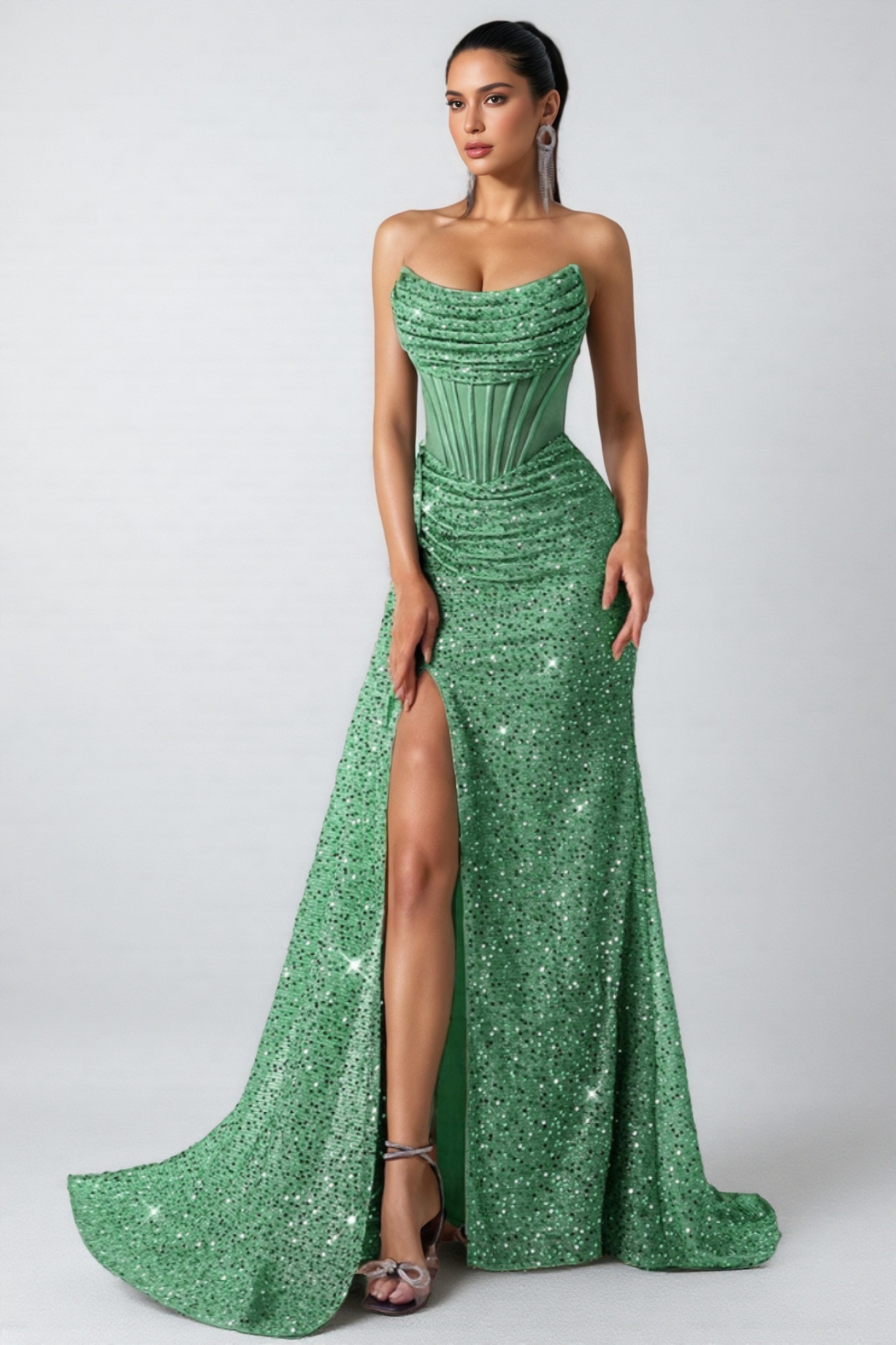 Matthew Green Sequin High Slit Maxi Dress