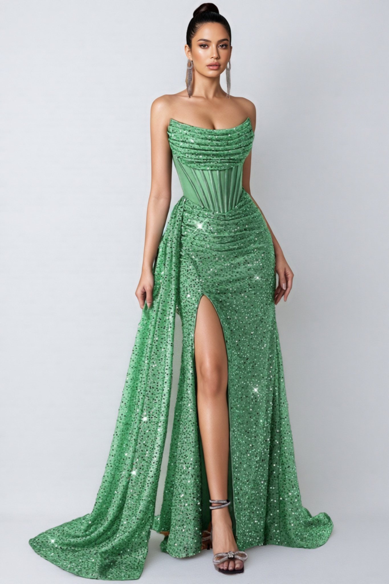 Matthew Green Sequin High Slit Maxi Dress