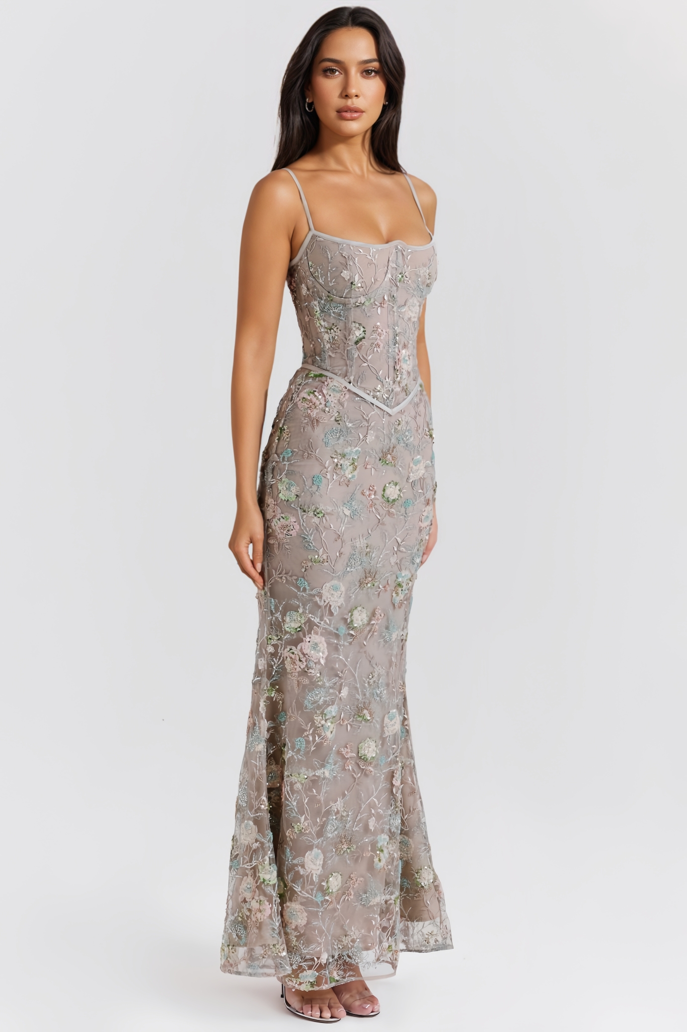 Ilveren Grey Sleeveless Backless Floral Maxi Dress