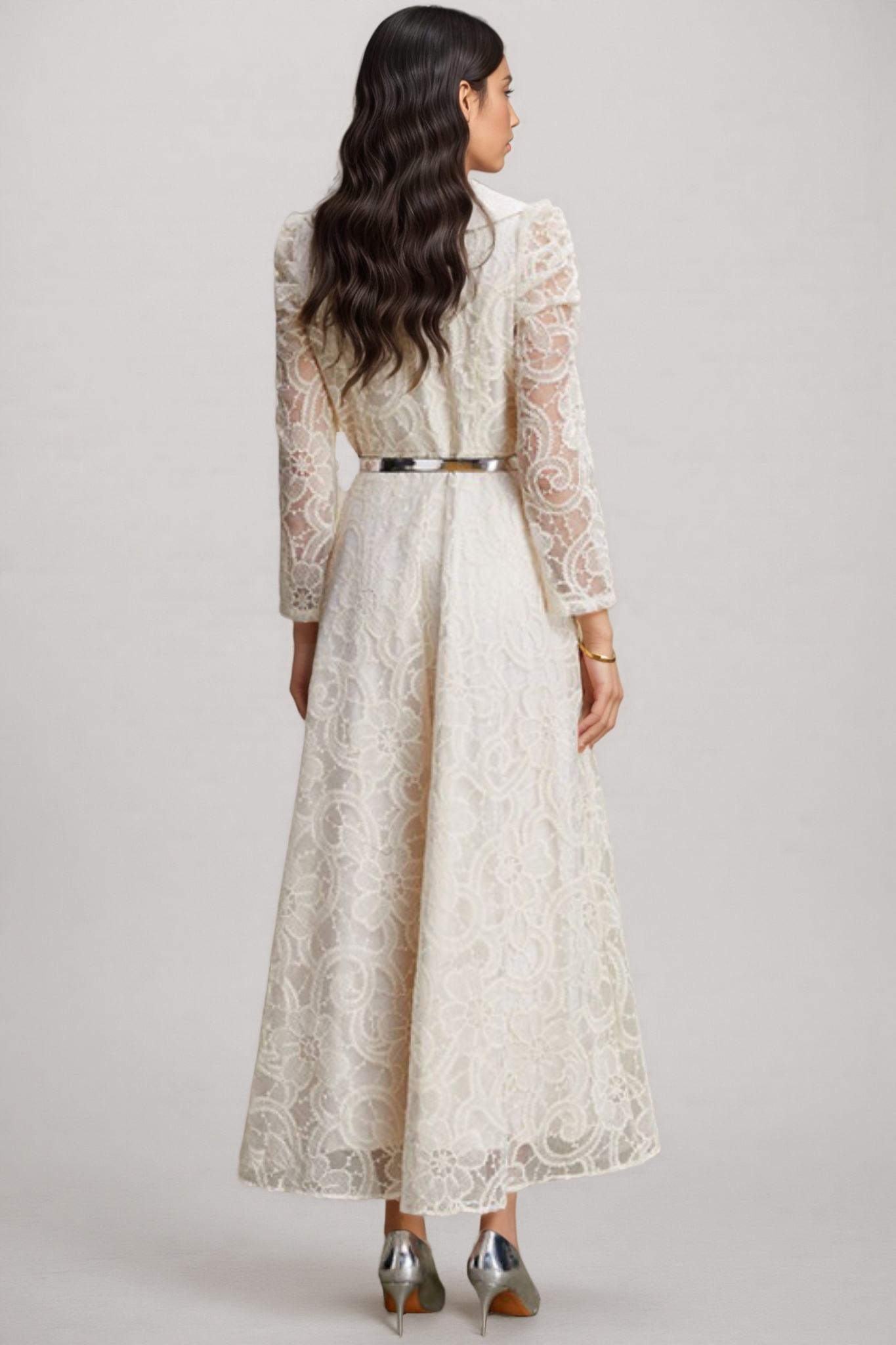Sareza Long Sleeves Lace Diamond Maxi Dress