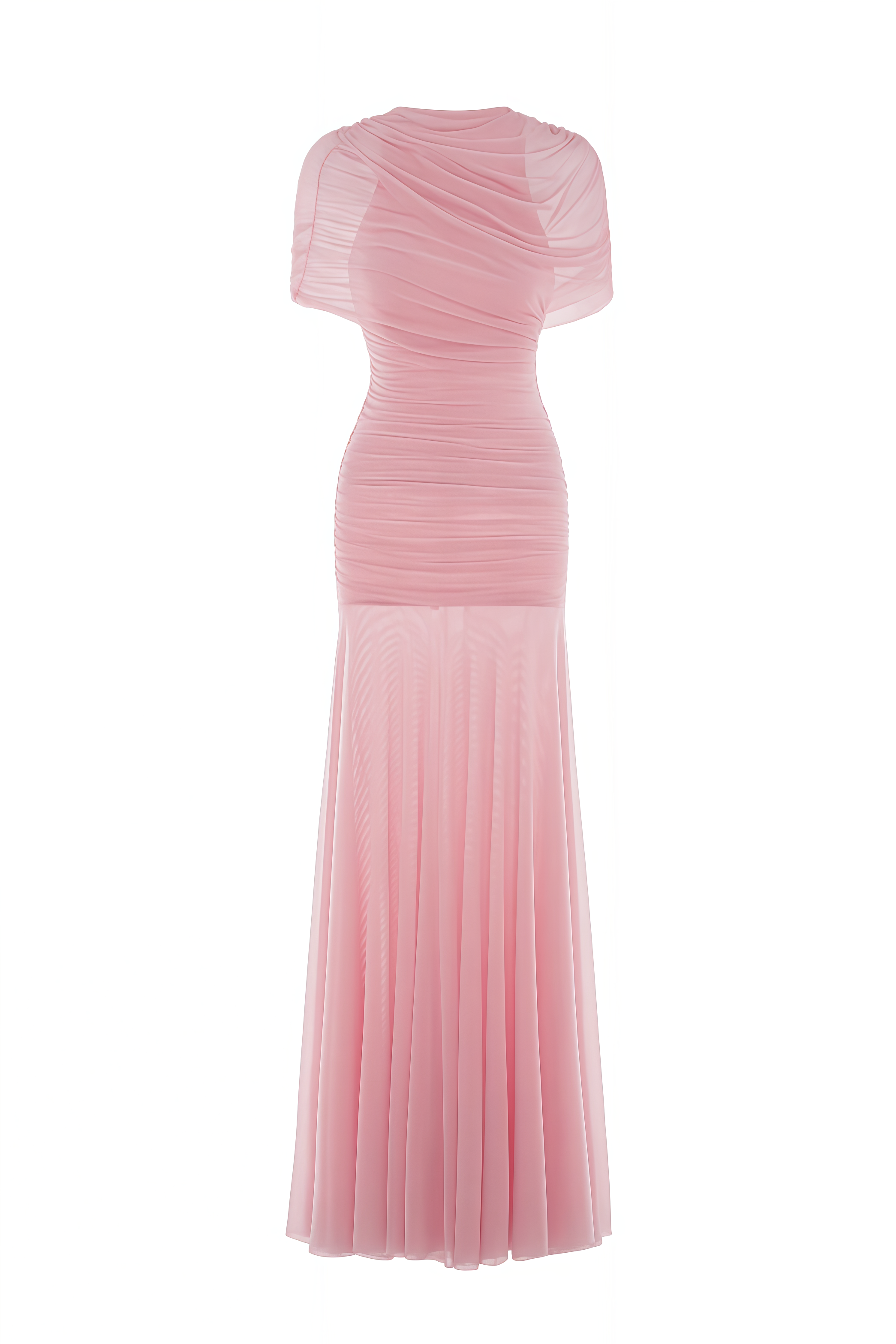 Tyrnse Pink One Shoulder Ruched Maxi Dress