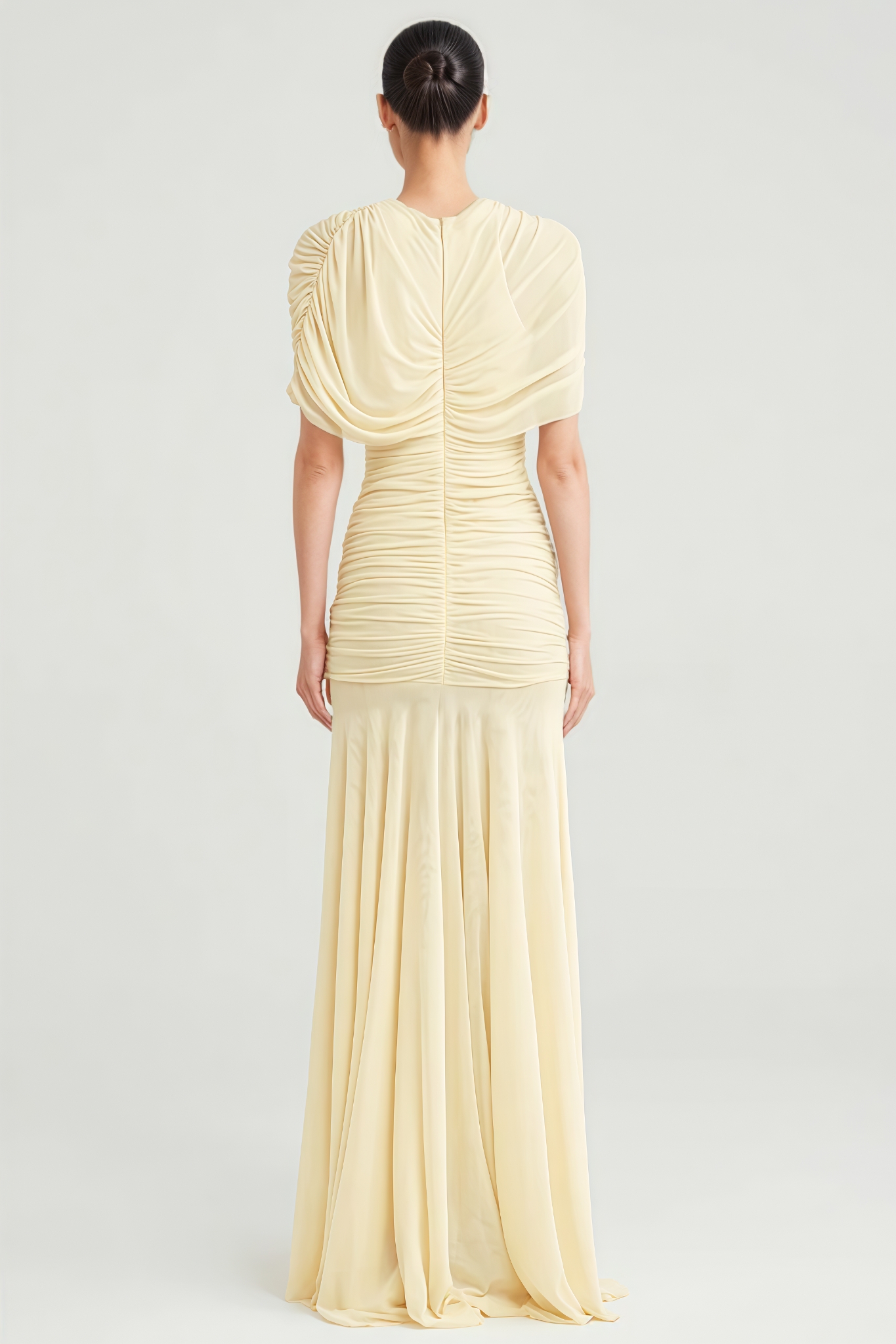 Enilty Yellow One Shoulder Ruched Maxi Dress