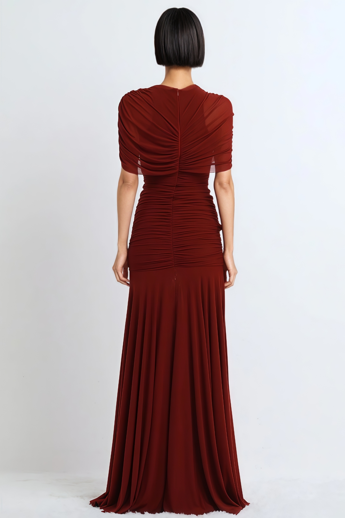 Vrden Red One Shoulder Ruched Maxi Dress