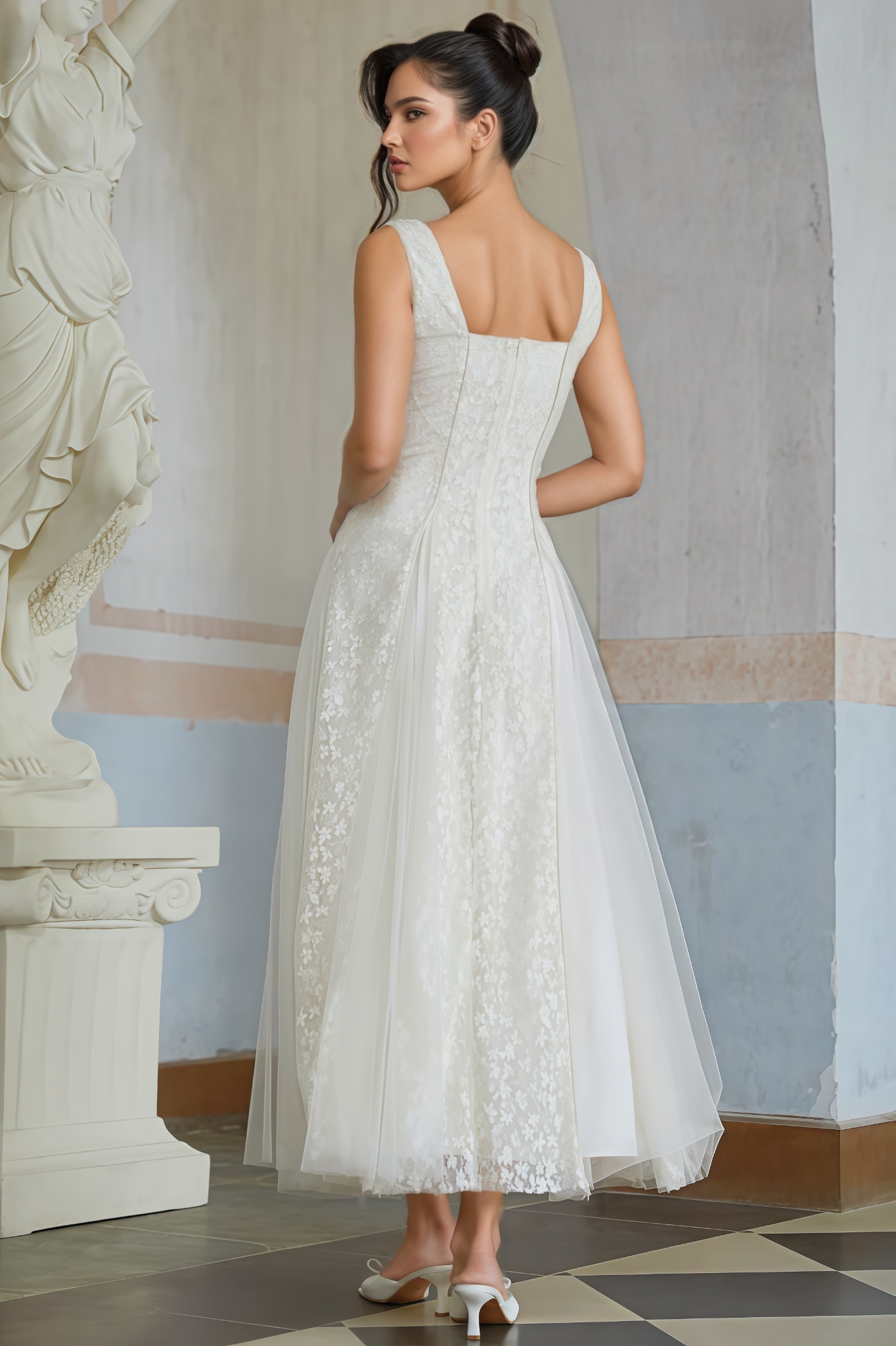 Dasaka Tulle Panel Lace Maxi Dress