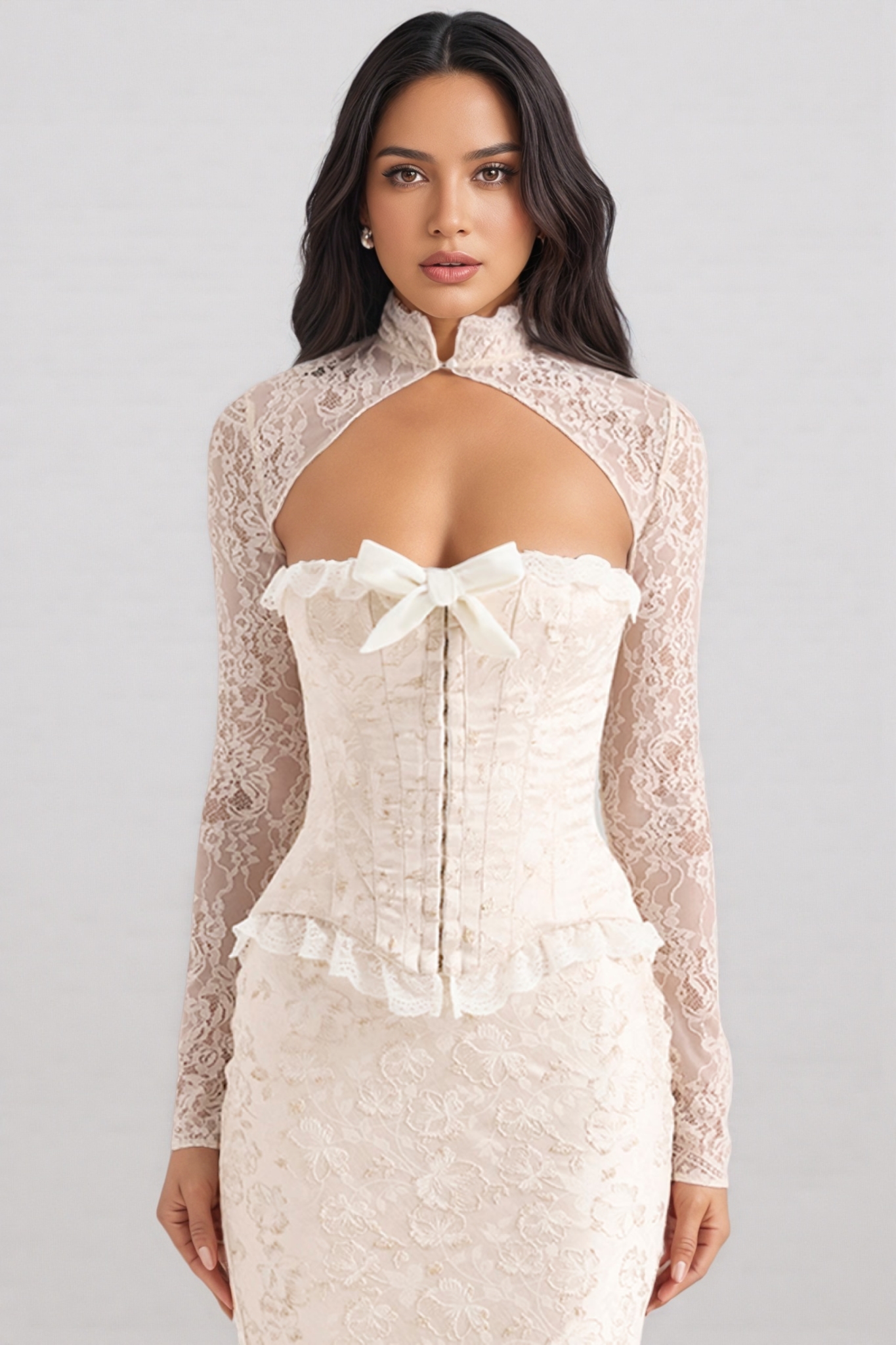 Lis Bow Jacquard Maxi Dress Set