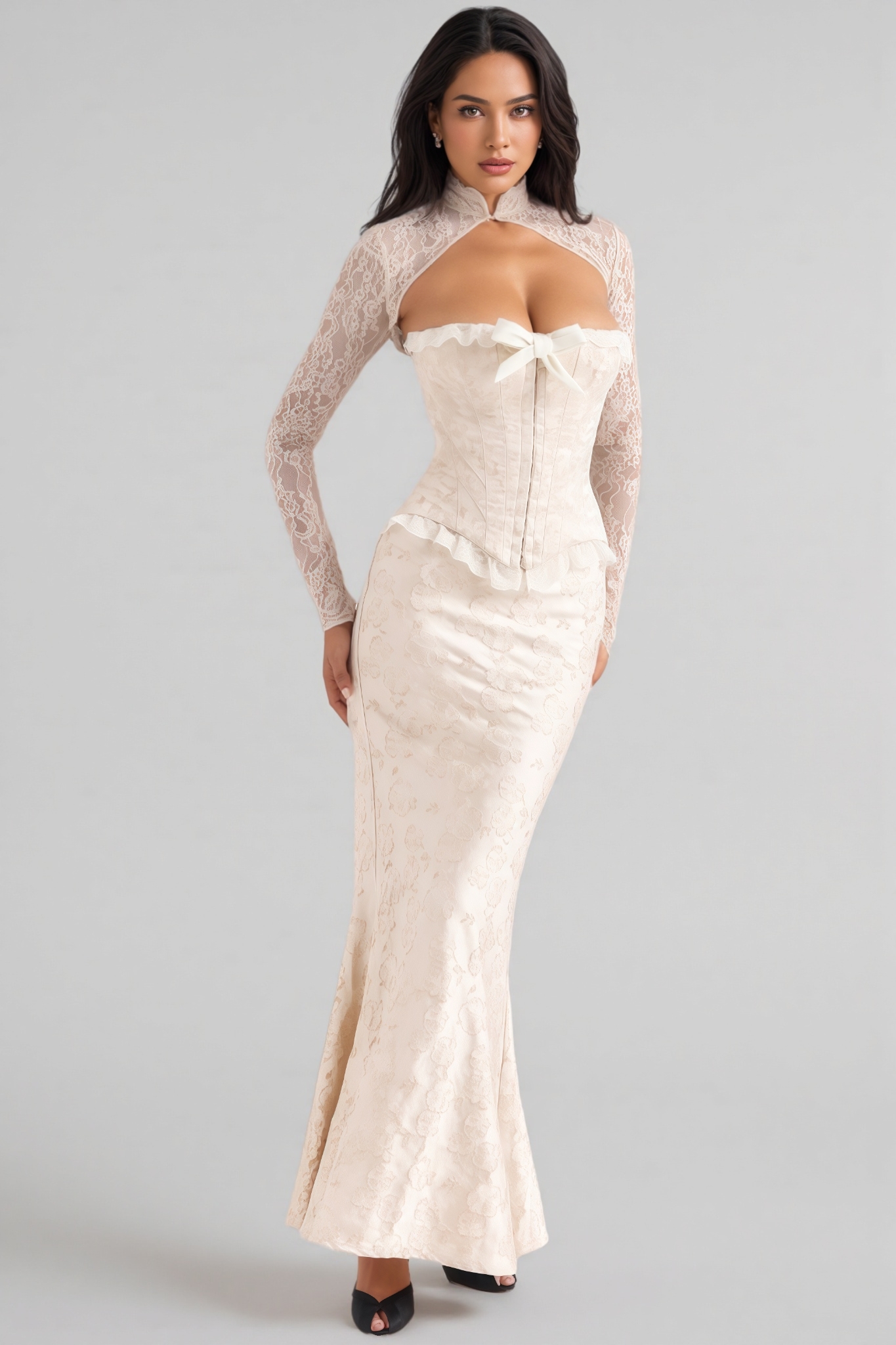 Lis Bow Jacquard Maxi Dress Set