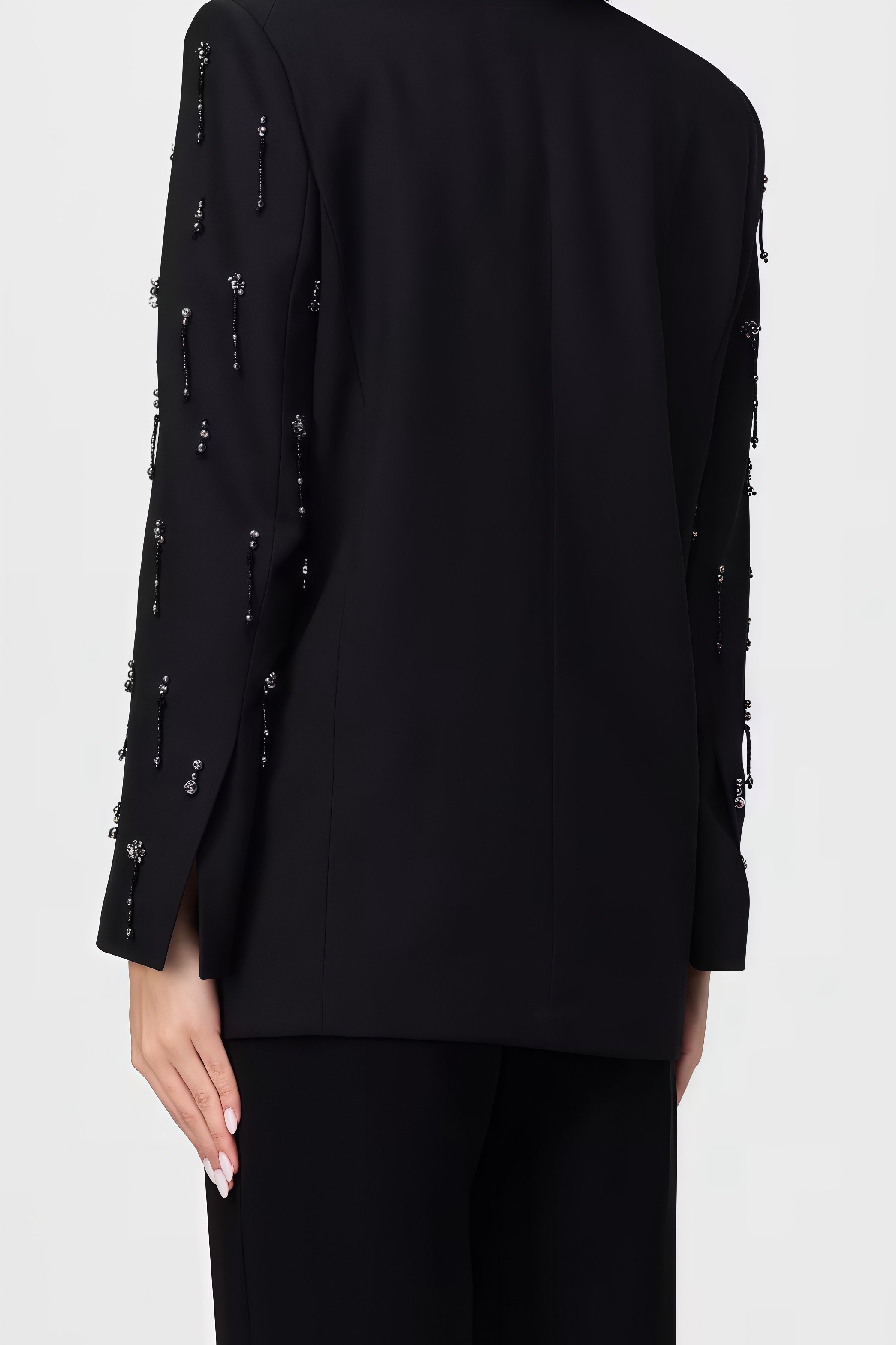 Grysa Black Beaded Rhinestone Blazer