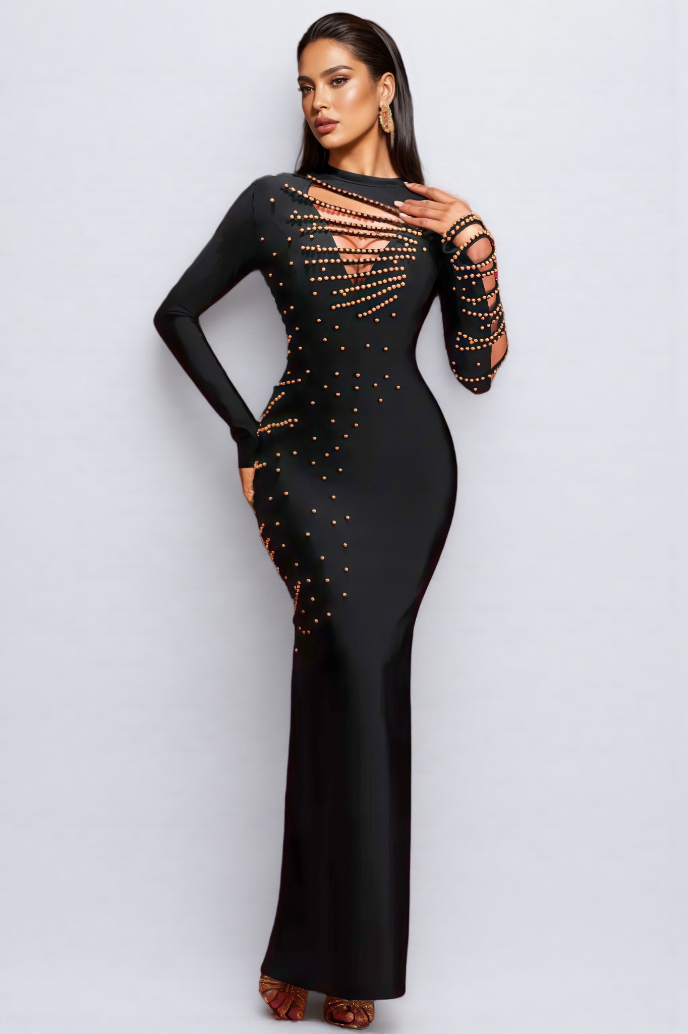 Astred Beadwork Luxury Bandage Maxi Dress